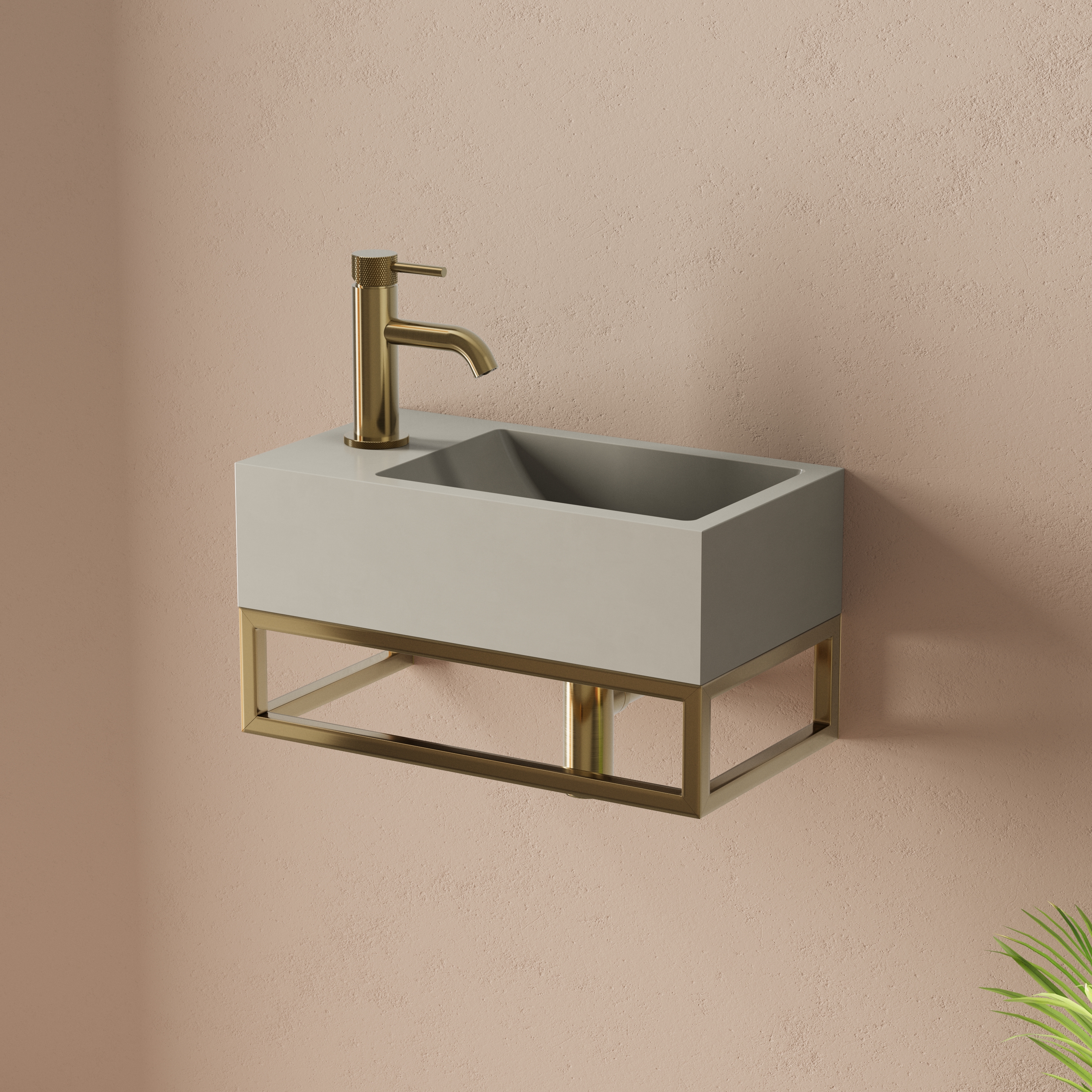 Harbour Concrete 400mm Cloakroom Wall Hung Warm Grey Basin & Frame