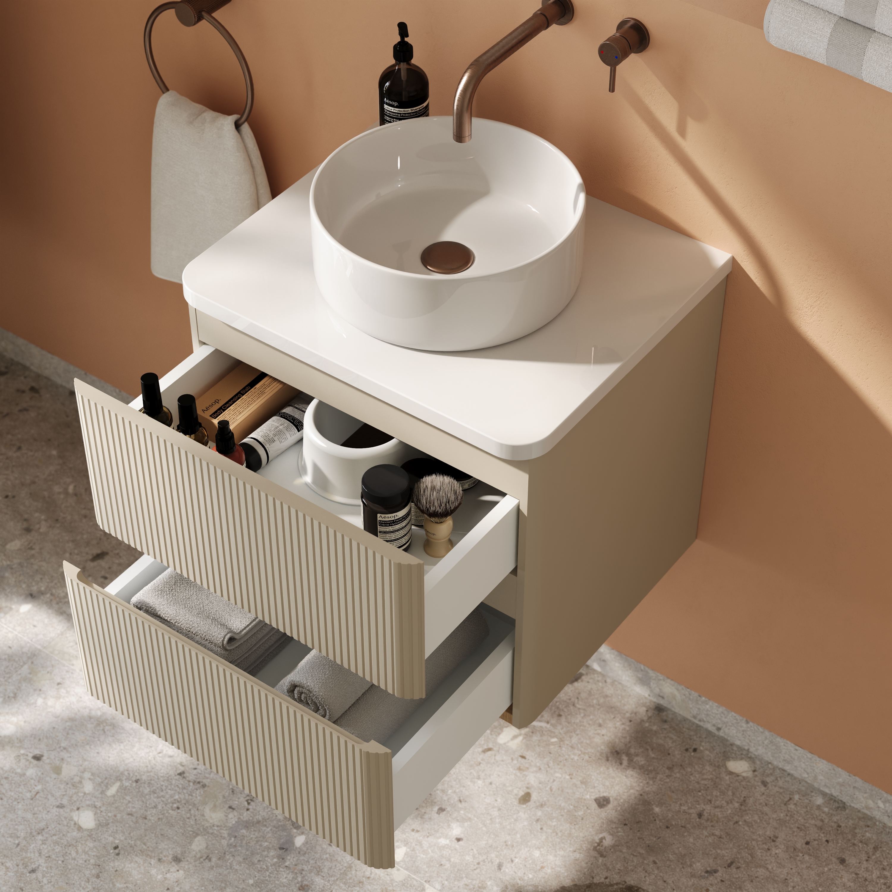 Drench Origin 500mm Fluted Wall Mounted Vanity Unit & Countertop