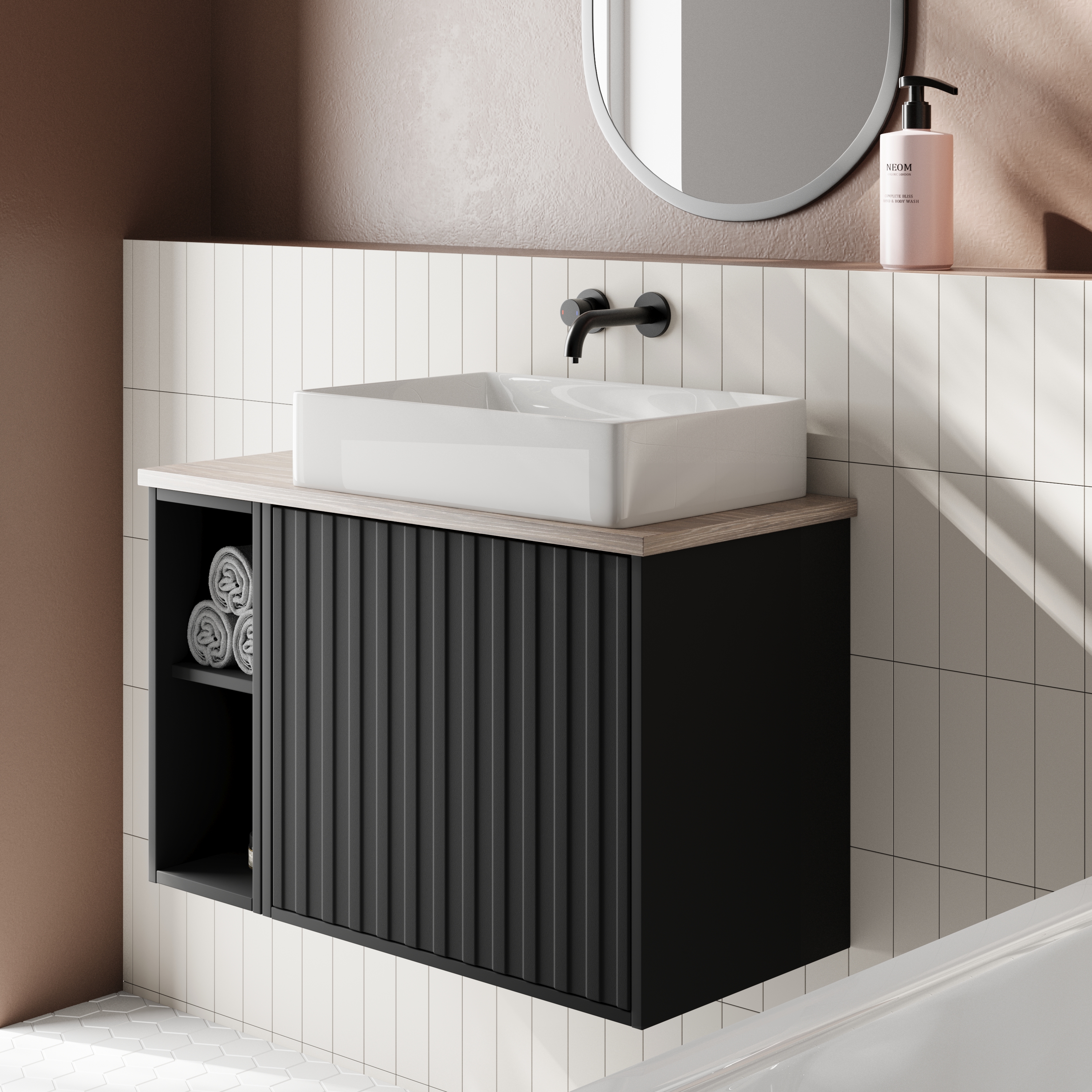 Billy 800mm Wall Hung Vanity Unit with Fluted Drawer Front & Countertop