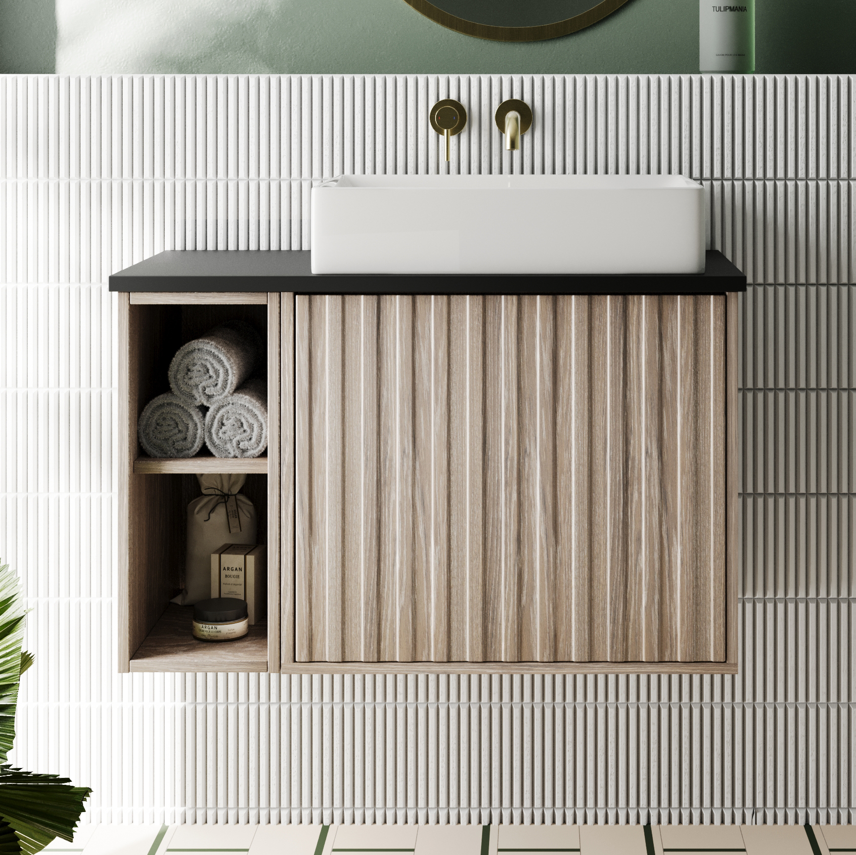 Billy 800mm Wall Hung Vanity Unit with Fluted Drawer Front & Countertop