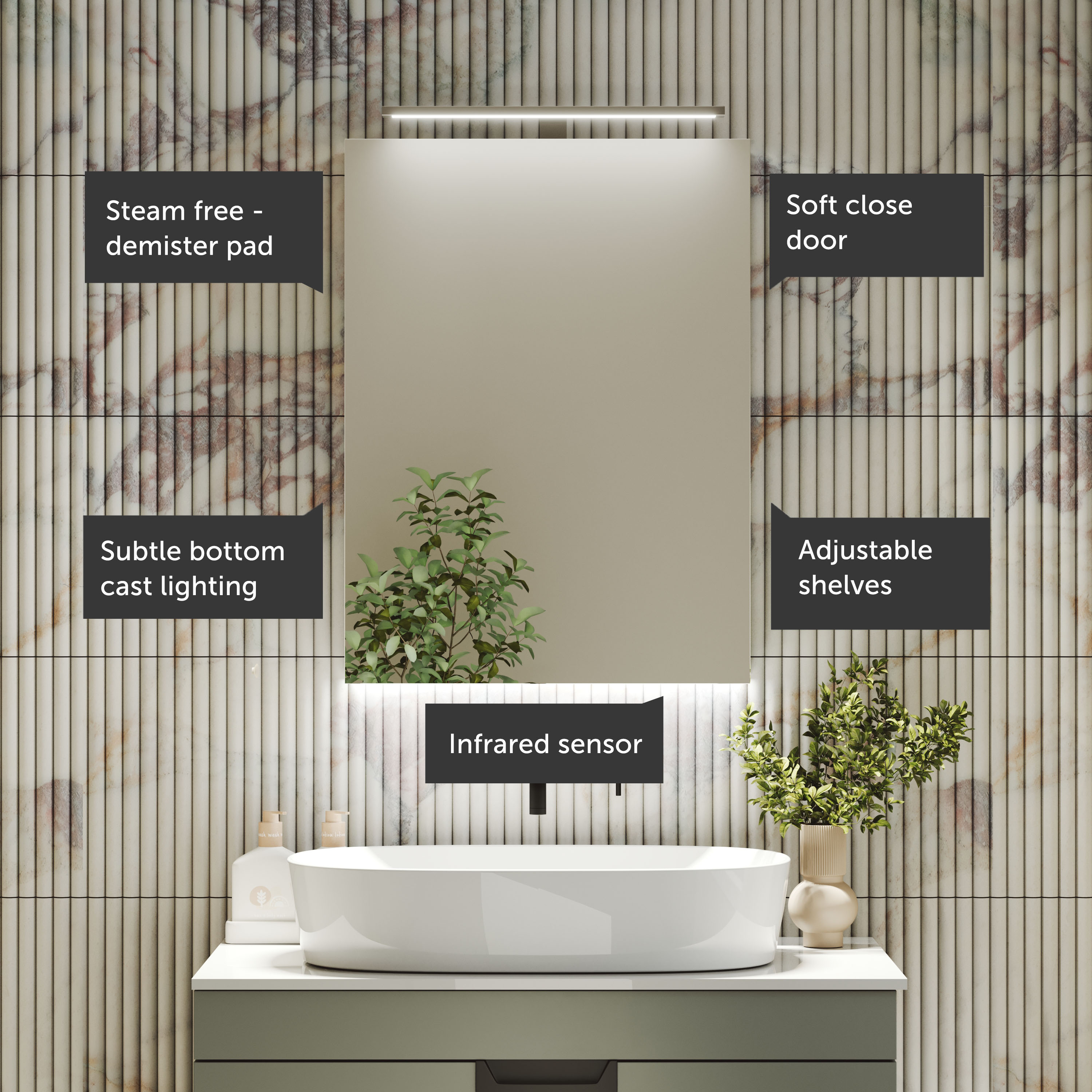 Harbour Grace LED Mirror Cabinet with Demister Pad & Shaver Socket - 500 x 600mm