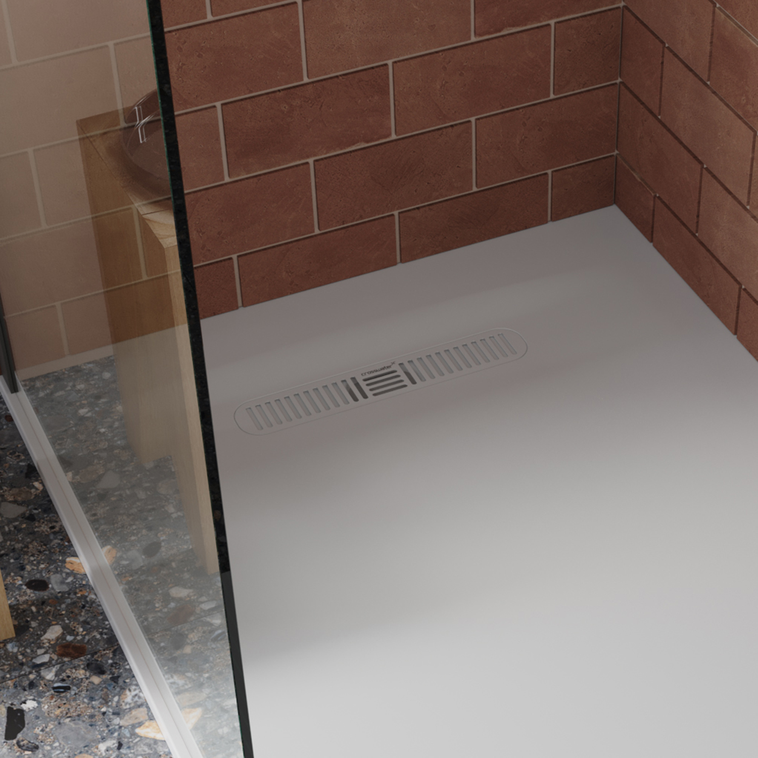 Crosswater Vito 25mm Dolomite Stone Resin Rectangular Shower Tray with Linear Waste Position