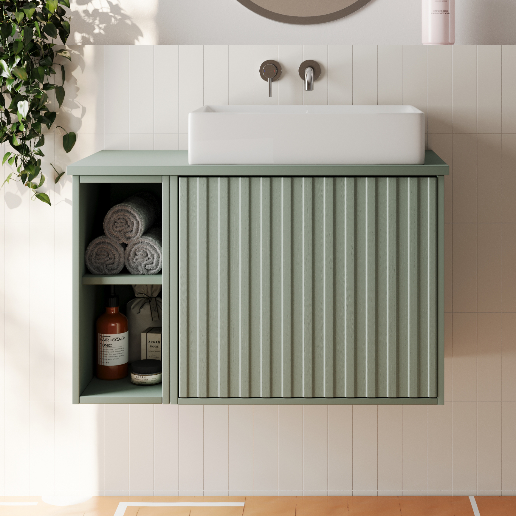 Billy 800mm Wall Hung Vanity Unit with Fluted Drawer Front & Countertop