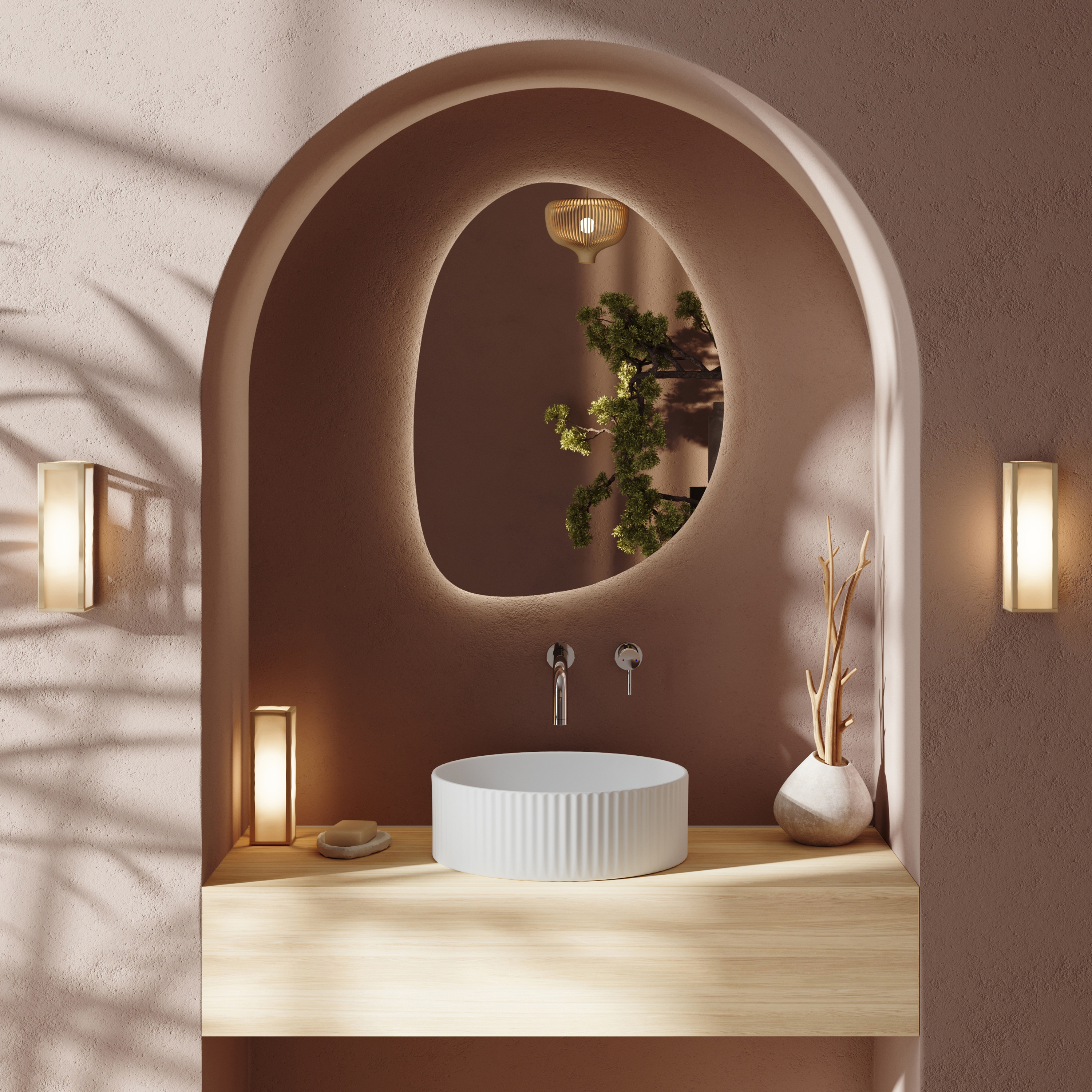 Billy Fluted Matt White Round Countertop Basin - 360mm