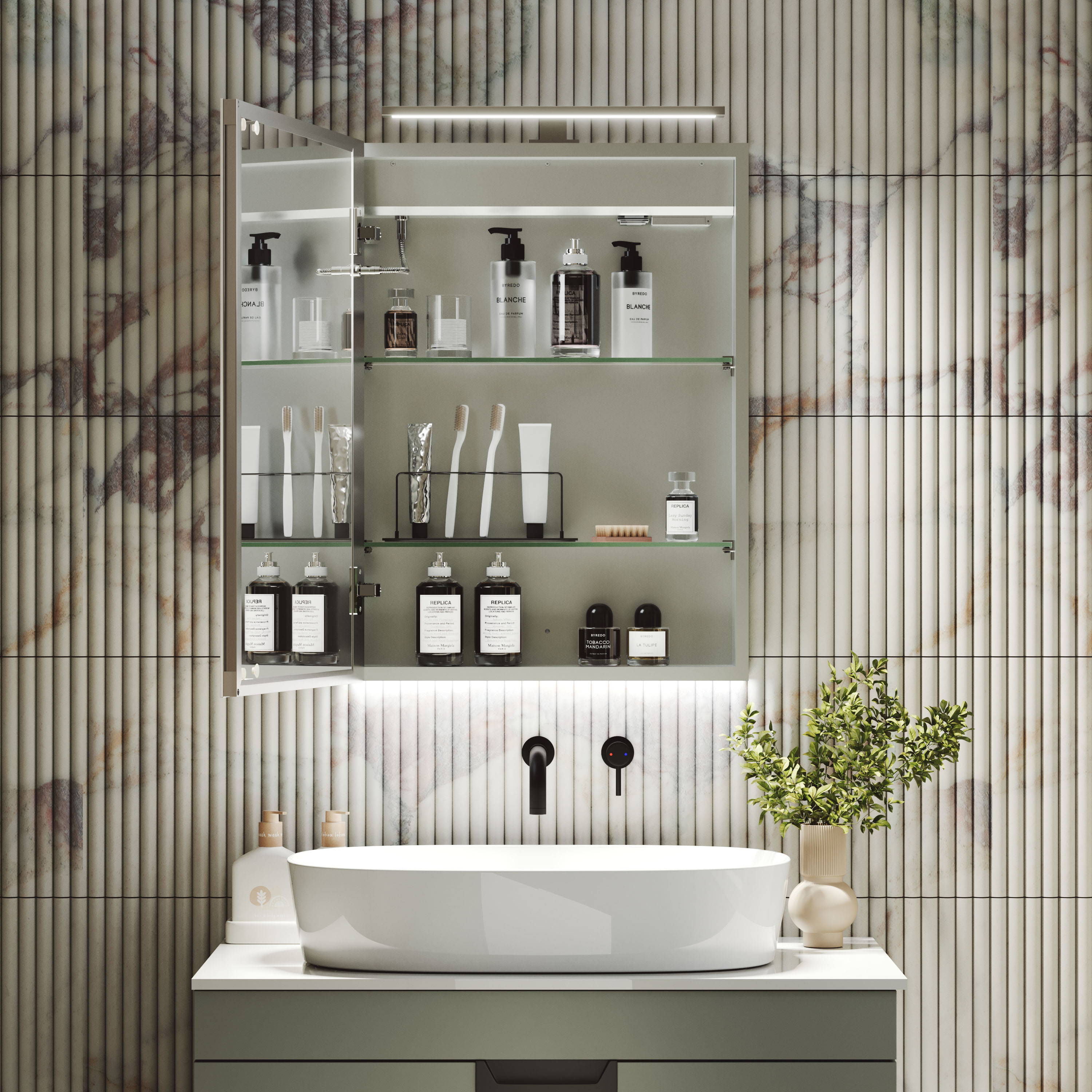 Harbour Grace LED Mirror Cabinet with Demister Pad & Shaver Socket - 500 x 600mm