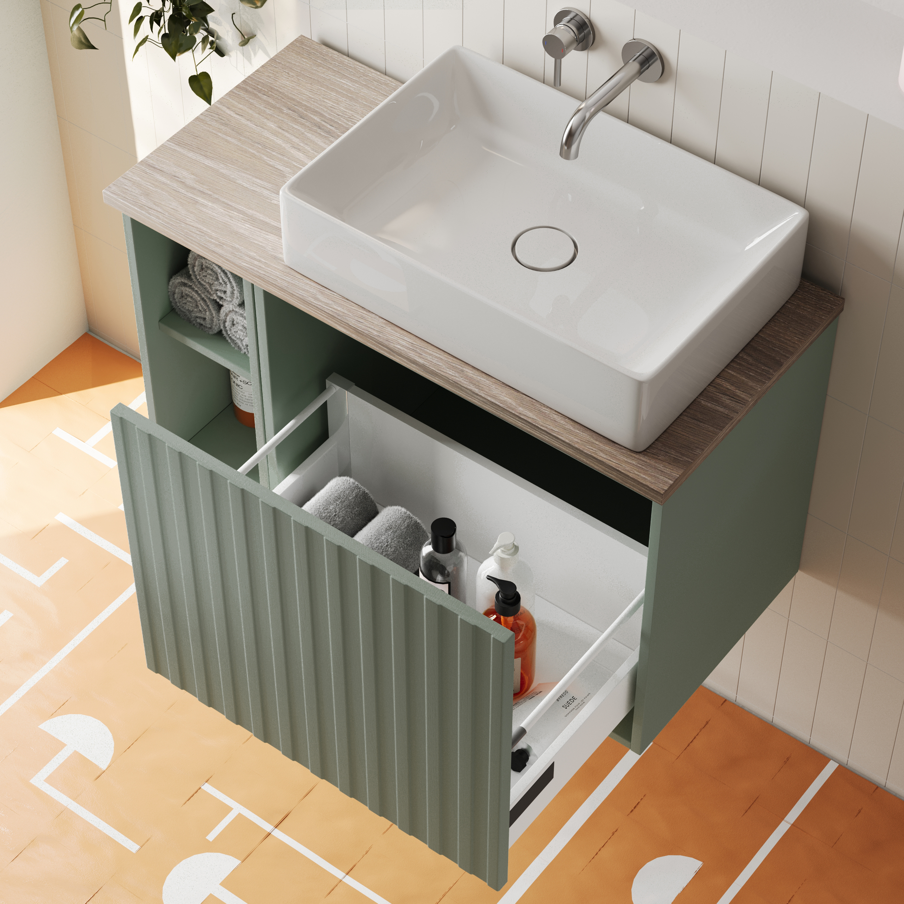 Billy 800mm Wall Hung Vanity Unit with Fluted Drawer Front & Countertop