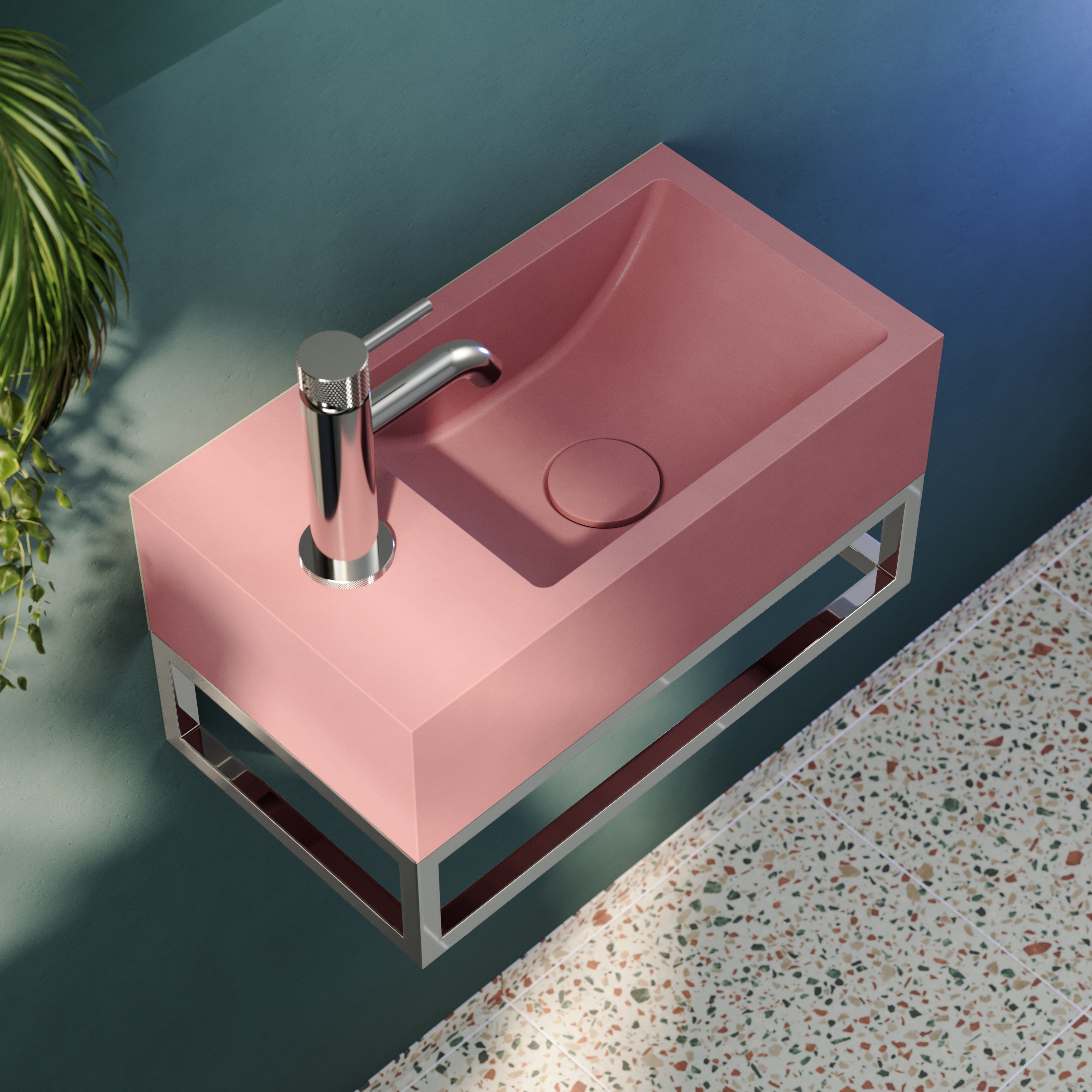 Harbour Concrete 400mm Cloakroom Wall Hung Pink Basin & Frame