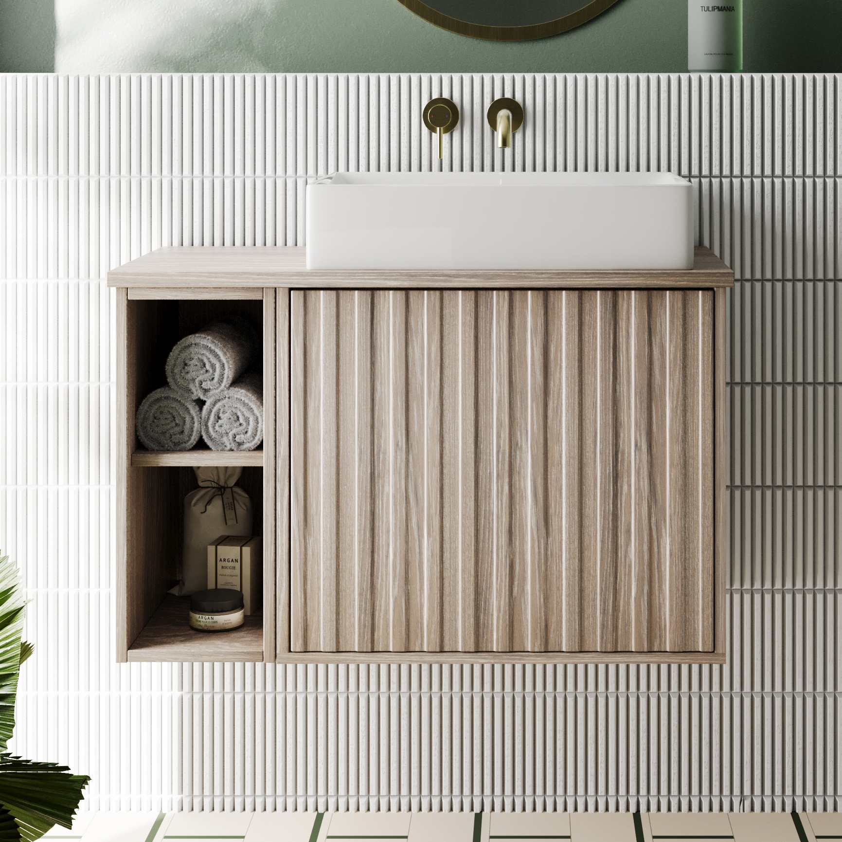 Billy 800mm Wall Hung Vanity Unit with Fluted Drawer Front & Countertop
