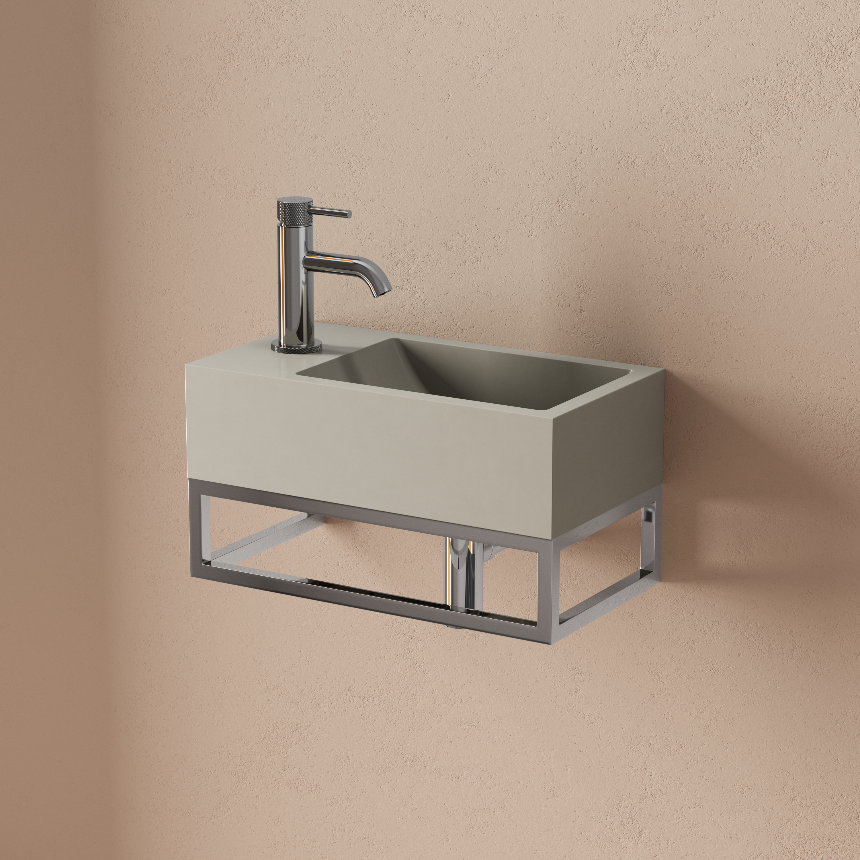 Harbour Concrete 400mm Cloakroom Wall Hung Warm Grey Basin & Frame