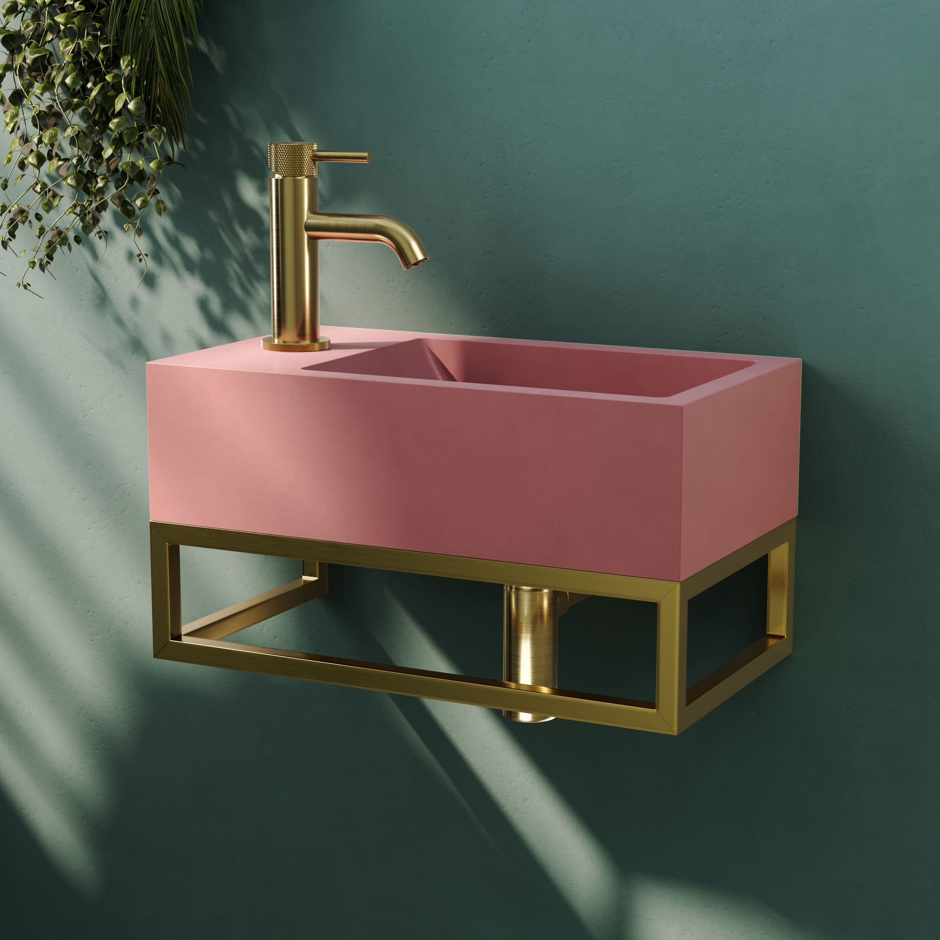 Harbour Concrete 400mm Cloakroom Wall Hung Pink Basin & Frame