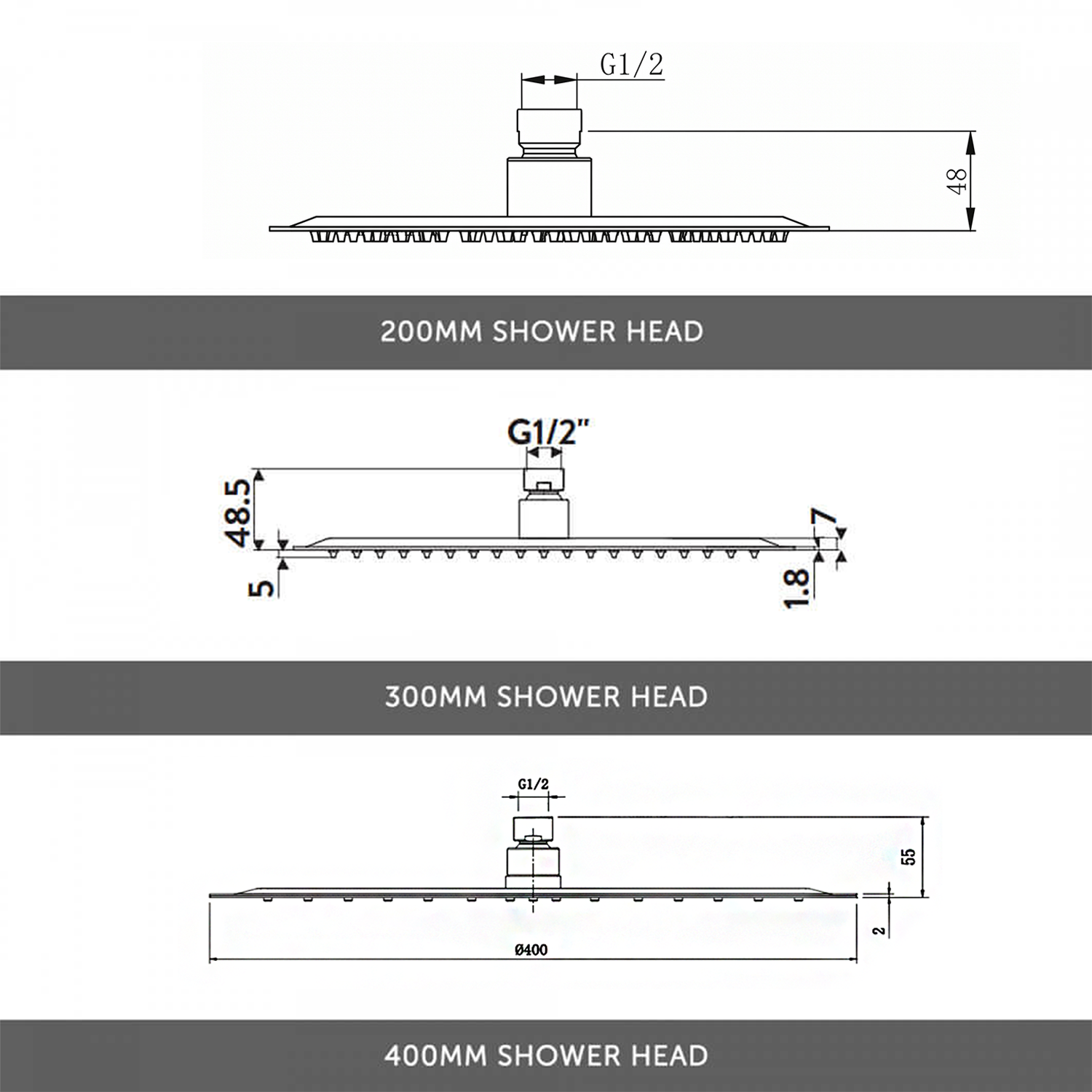 Orla Concealed Shower Valve, Fixed Head & Slide Rail Kit