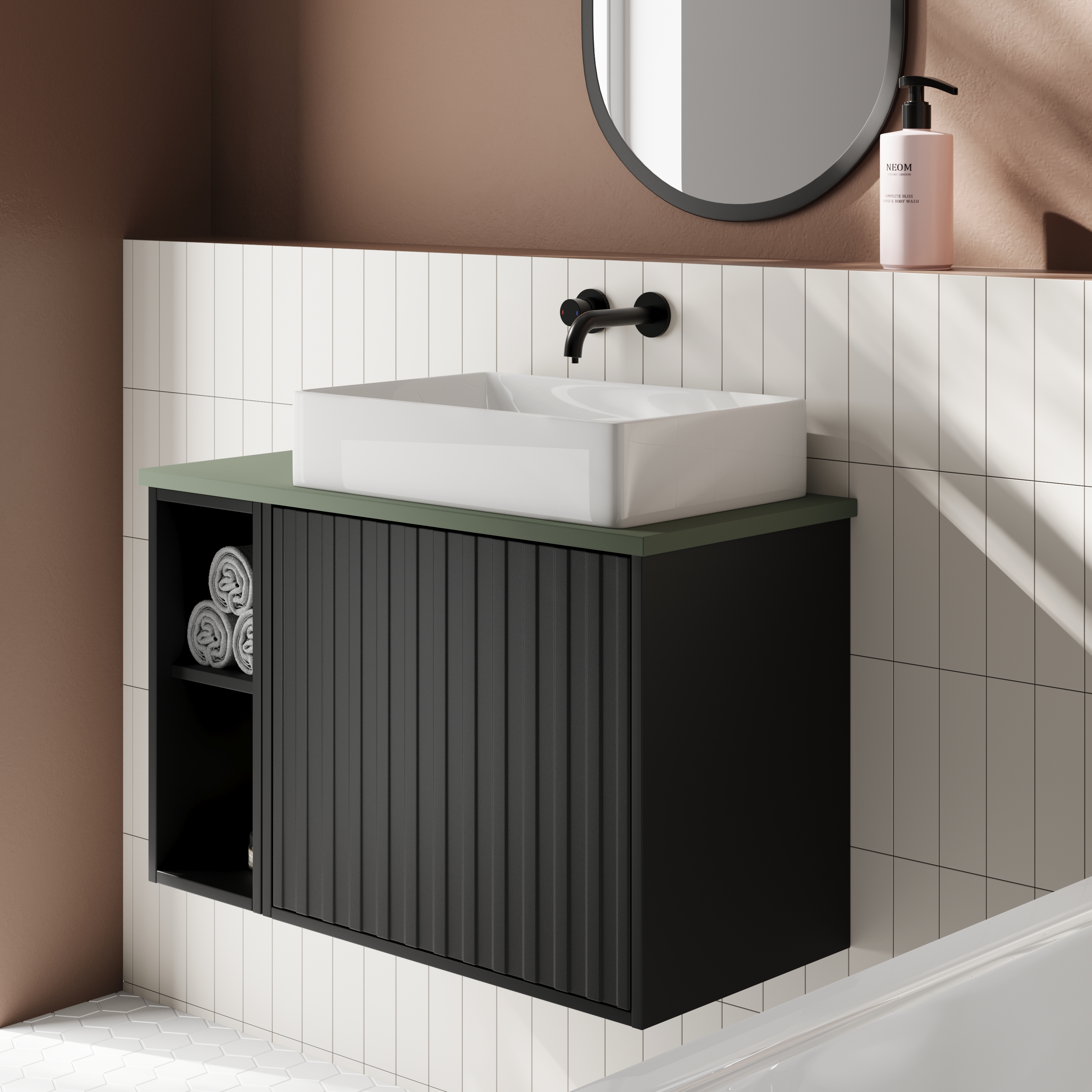 Billy 800mm Wall Hung Vanity Unit with Fluted Drawer Front & Countertop