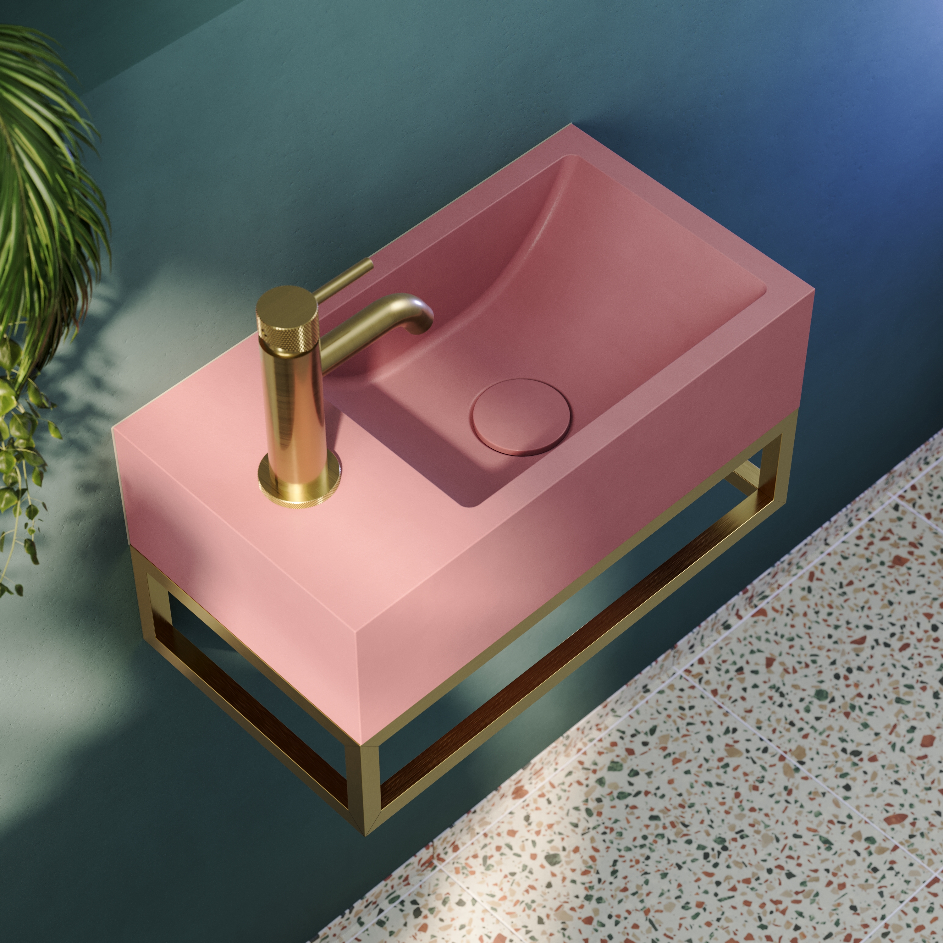 Harbour Concrete 400mm Cloakroom Wall Hung Pink Basin & Frame