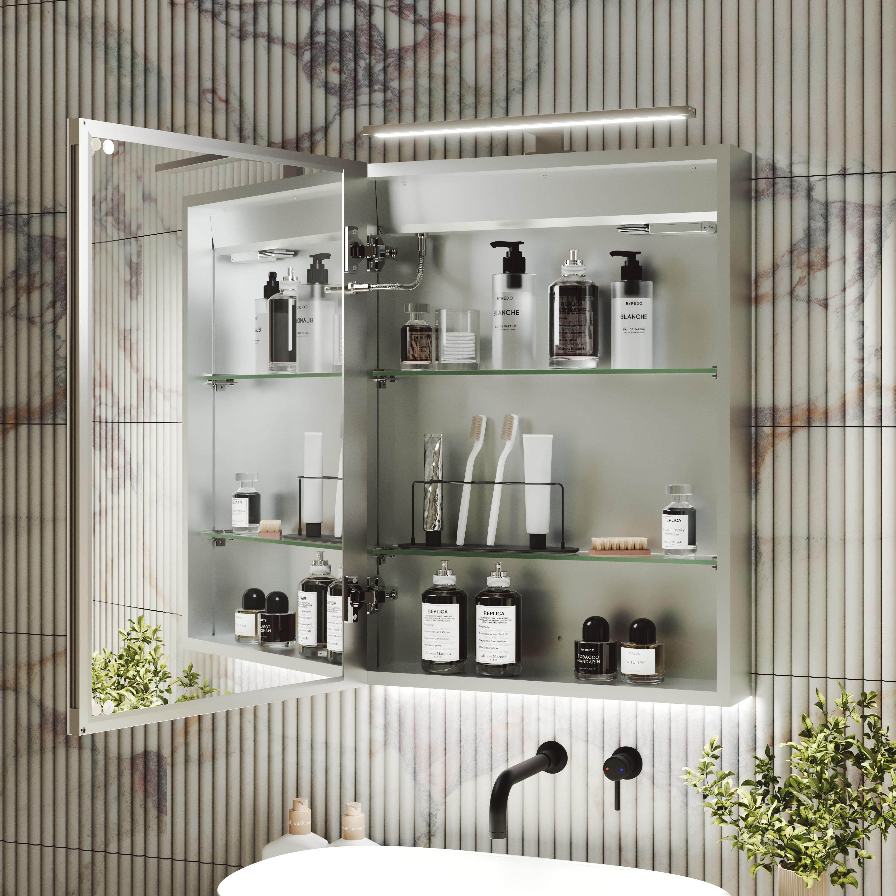 Harbour Grace LED Mirror Cabinet with Demister Pad & Shaver Socket - 500 x 600mm