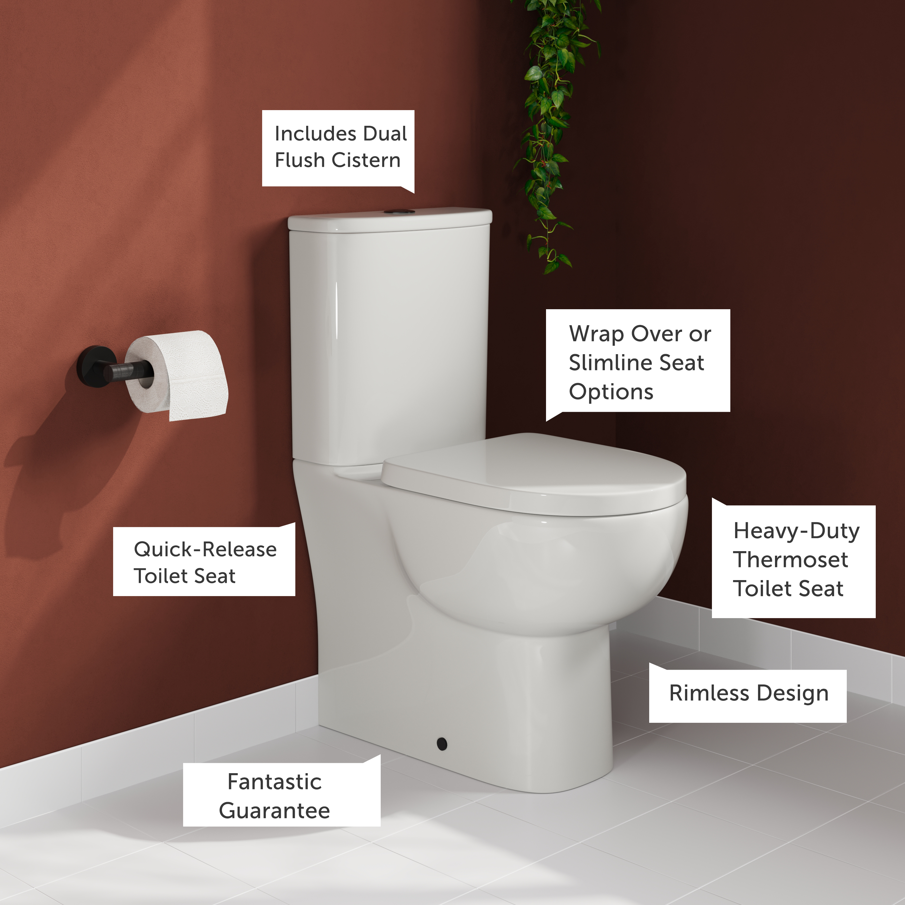 Harbour Serenity Rimless Fully Back to Wall Comfort Height Toilet with Cistern & Soft Close Seat