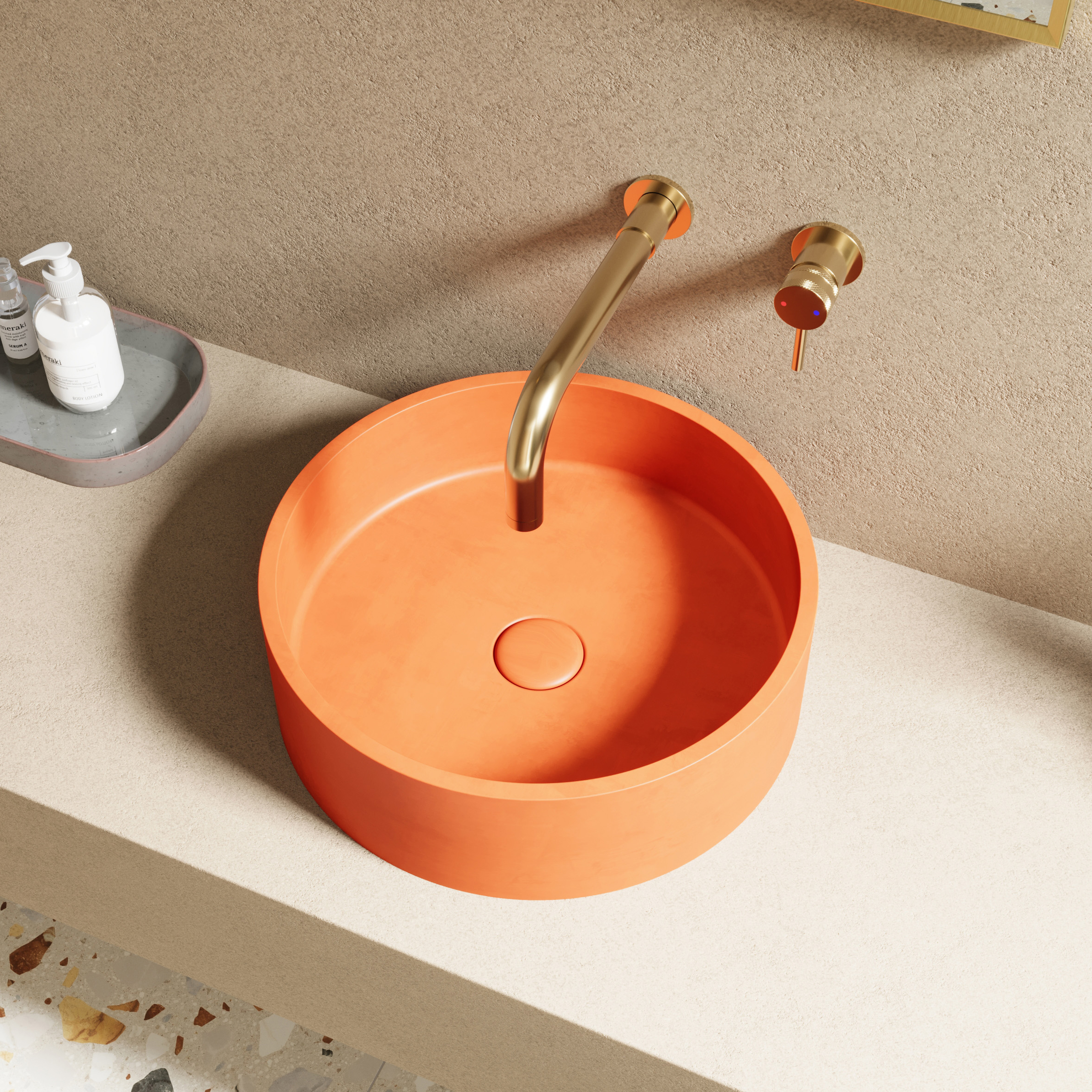 Harbour Concrete 390mm Round Countertop Basin - Burnt Orange