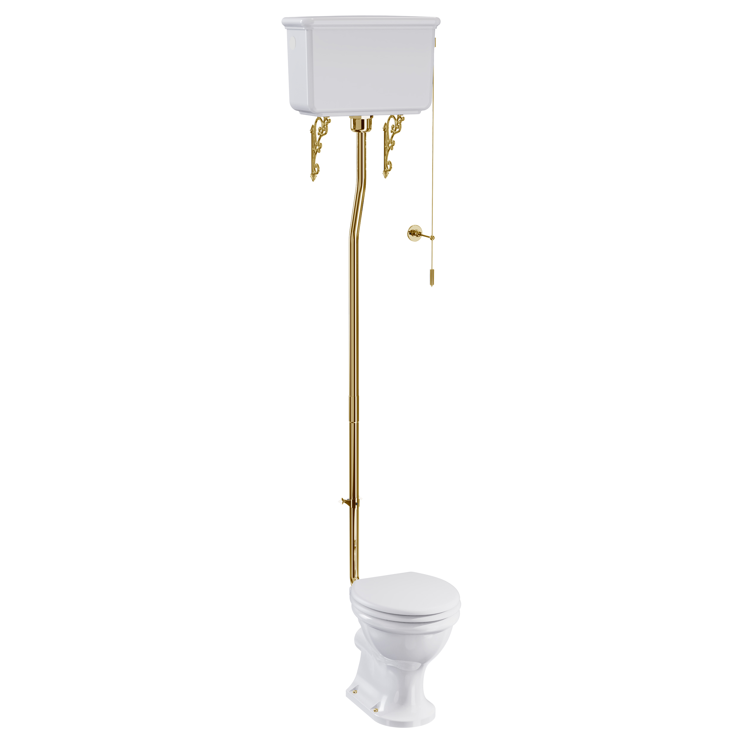 Burlington Guild Rimless High Level Toilet, Gold Flush Kit & Lever
