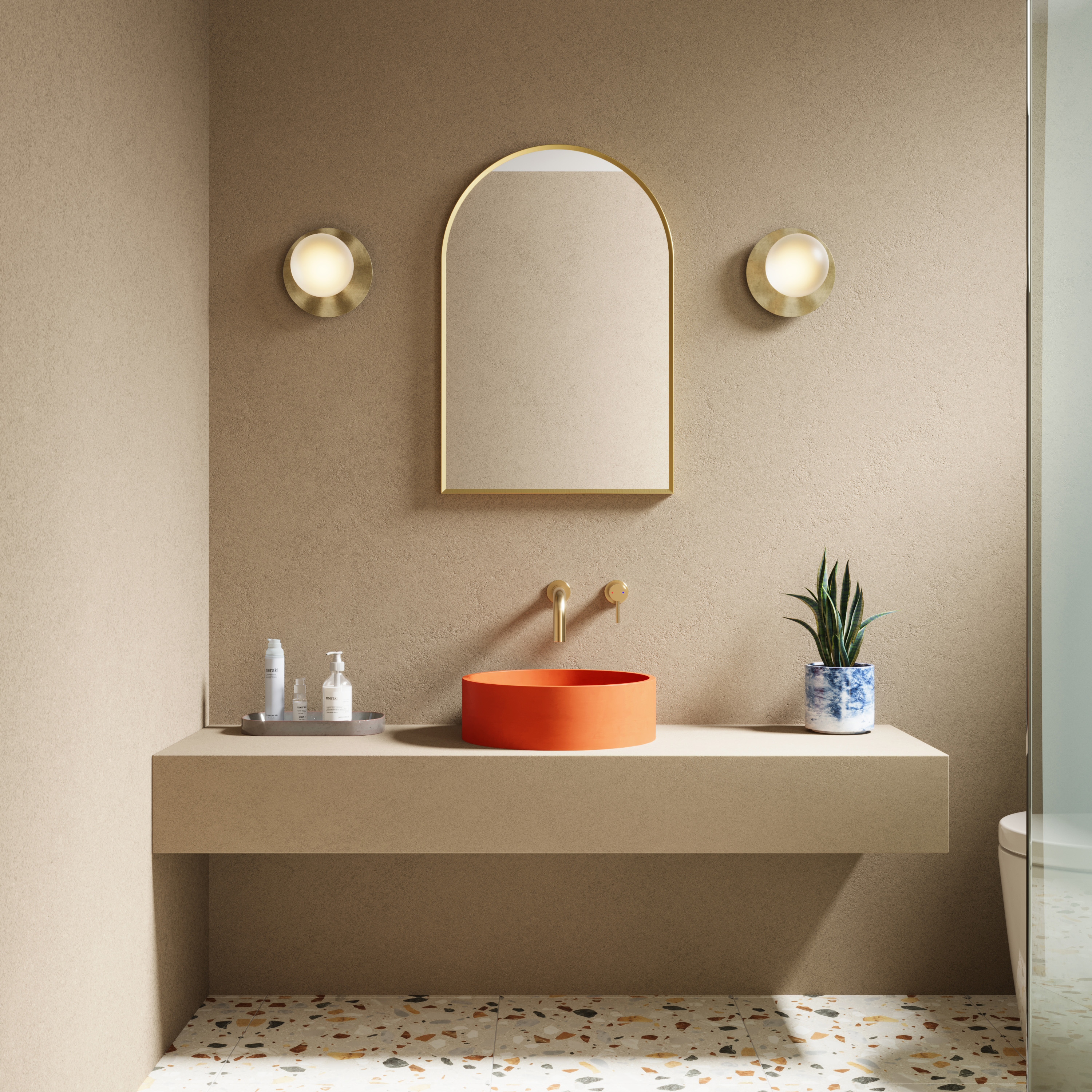 Harbour Concrete 390mm Round Countertop Basin - Burnt Orange
