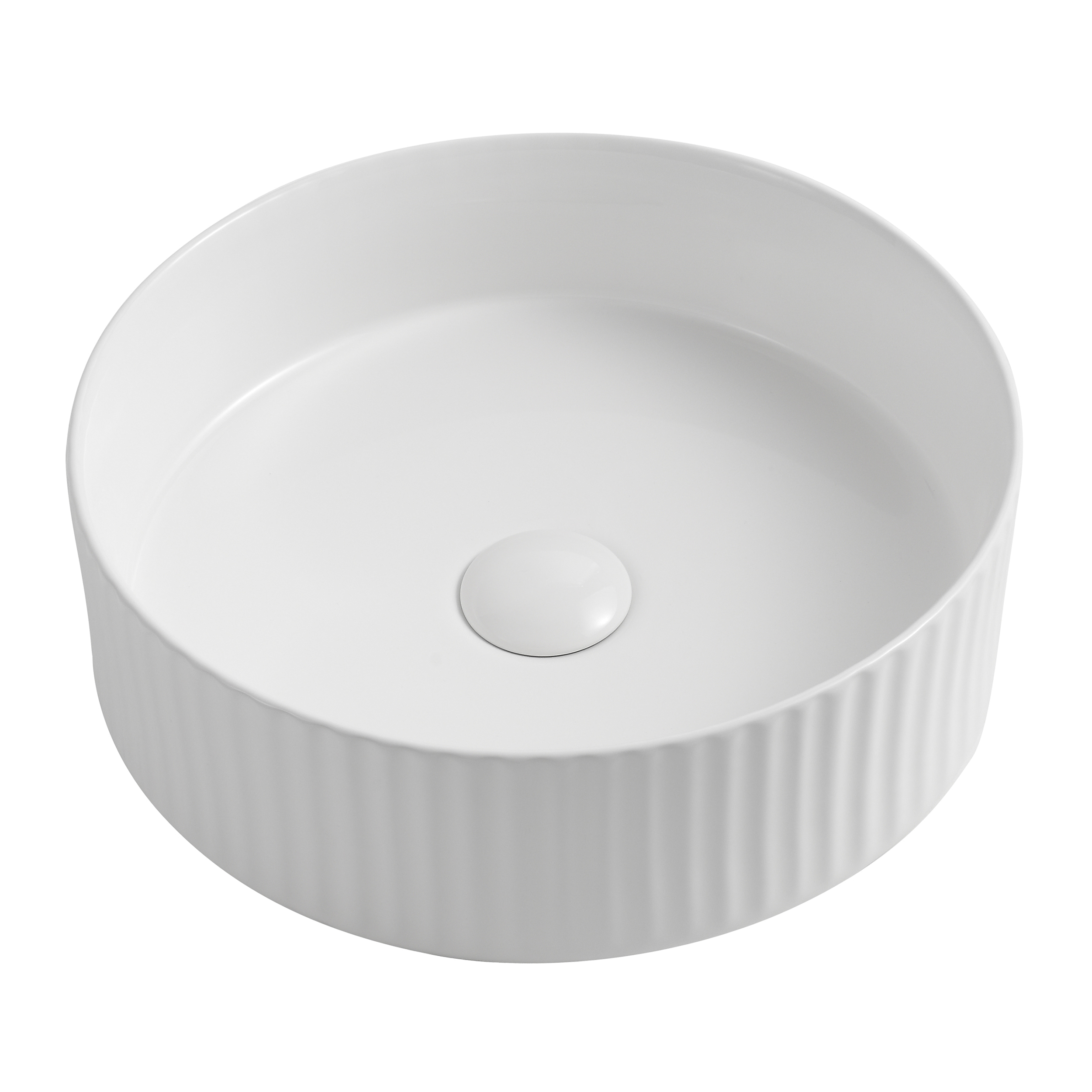 Billy Fluted Matt White Round Countertop Basin - 360mm