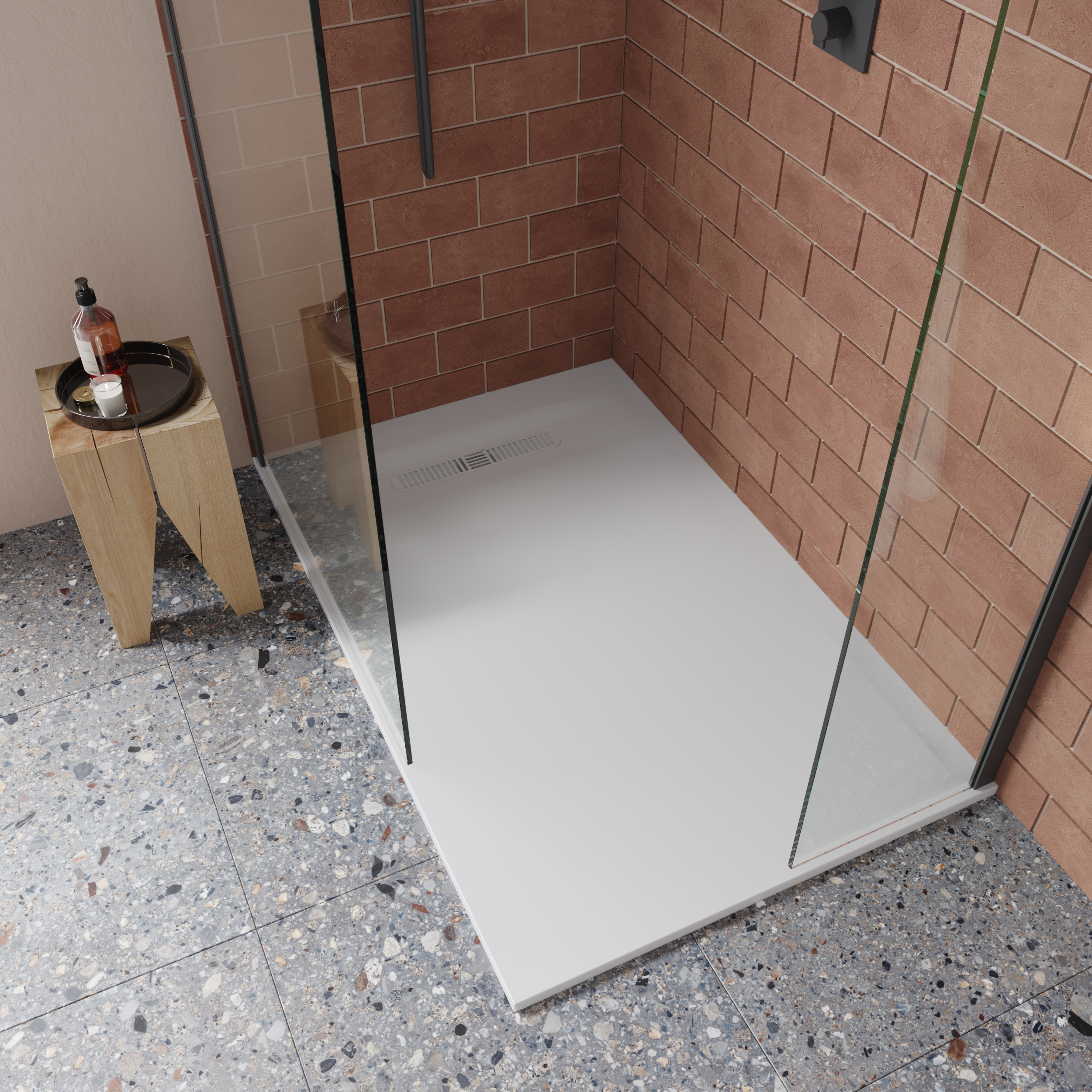 Crosswater Vito 25mm Dolomite Stone Resin Rectangular Shower Tray with Linear Waste Position