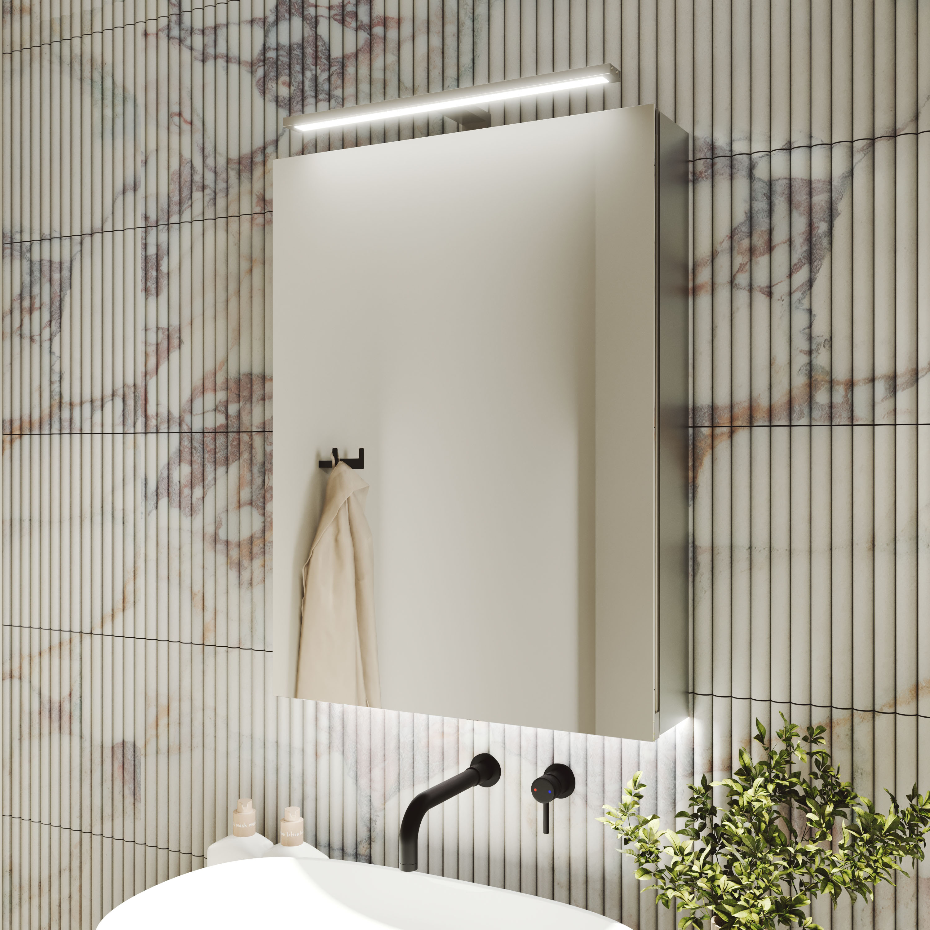 Harbour Grace LED Mirror Cabinet with Demister Pad & Shaver Socket - 500 x 600mm