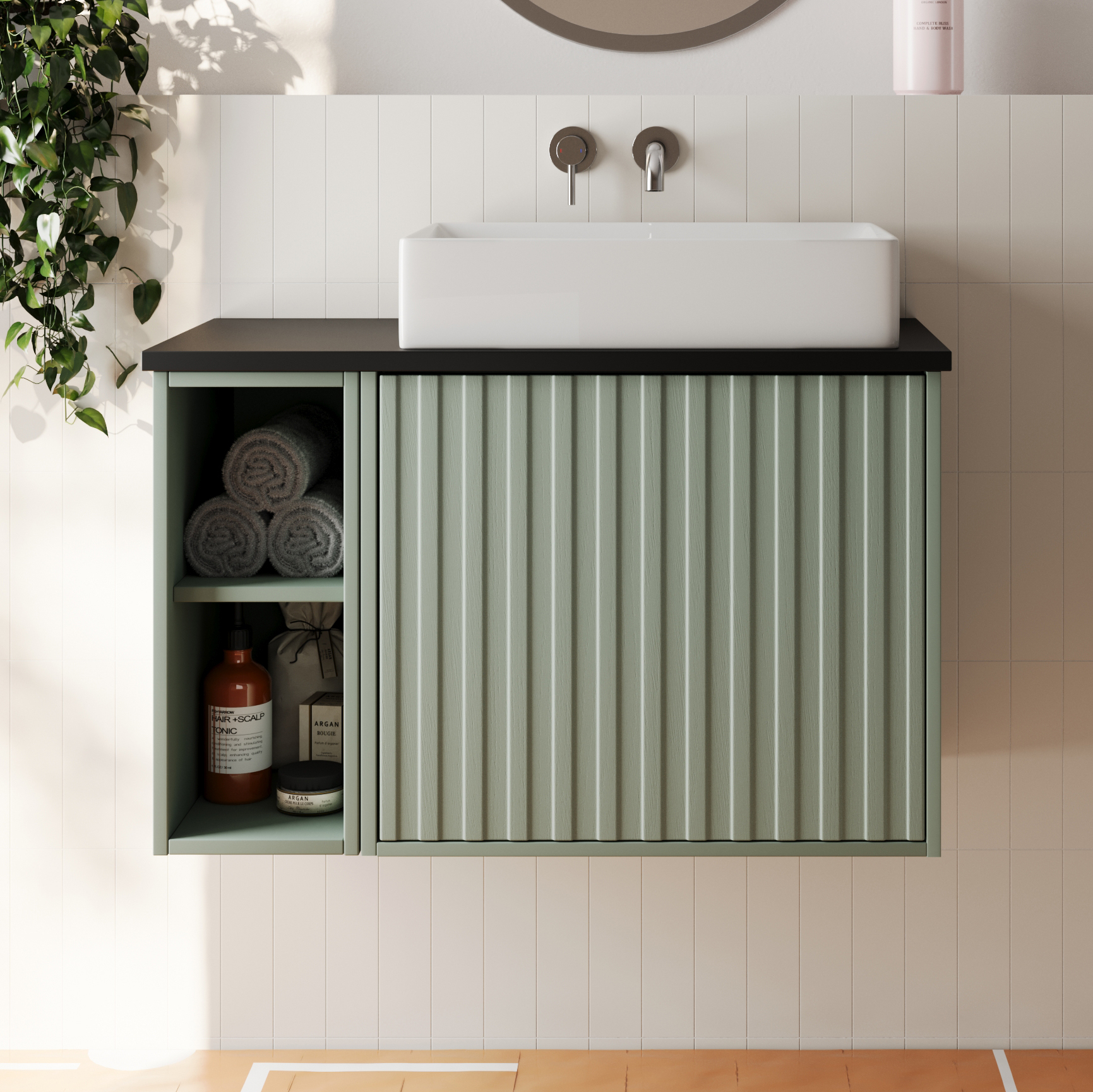 Billy 800mm Wall Hung Vanity Unit with Fluted Drawer Front & Countertop