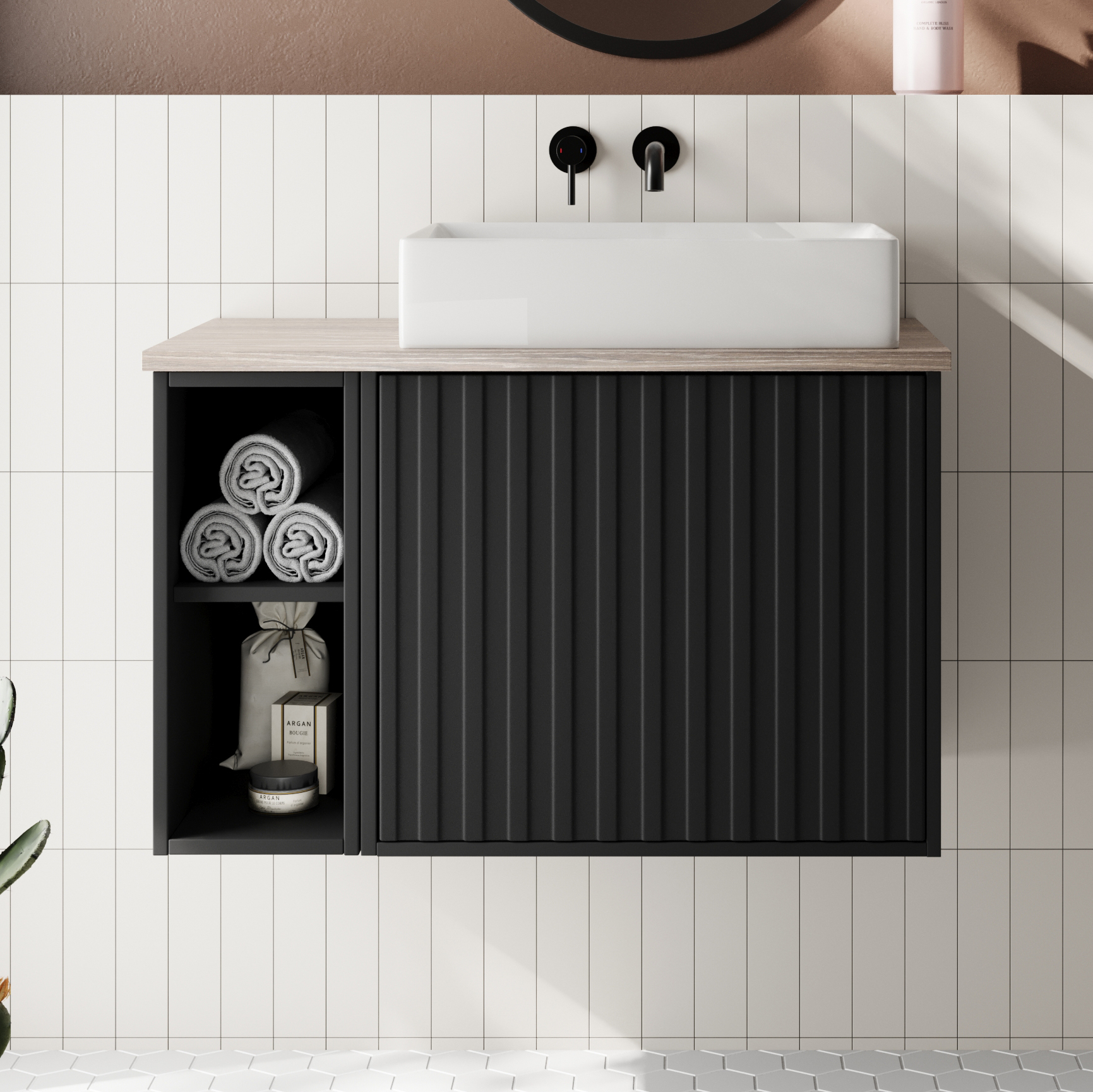 Billy 800mm Wall Hung Vanity Unit with Fluted Drawer Front & Countertop