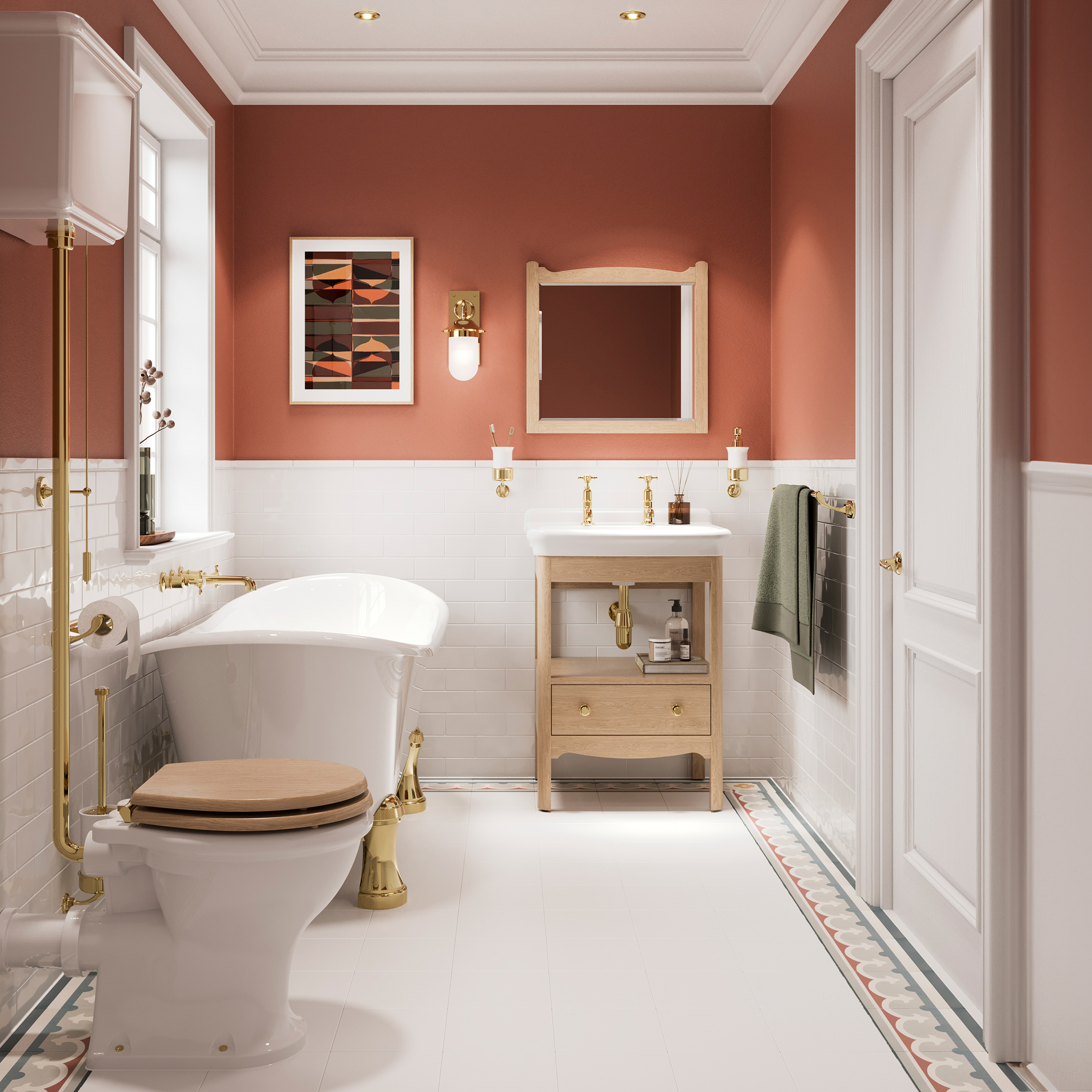 Burlington Guild Rimless High Level Toilet, Gold Flush Kit & Lever