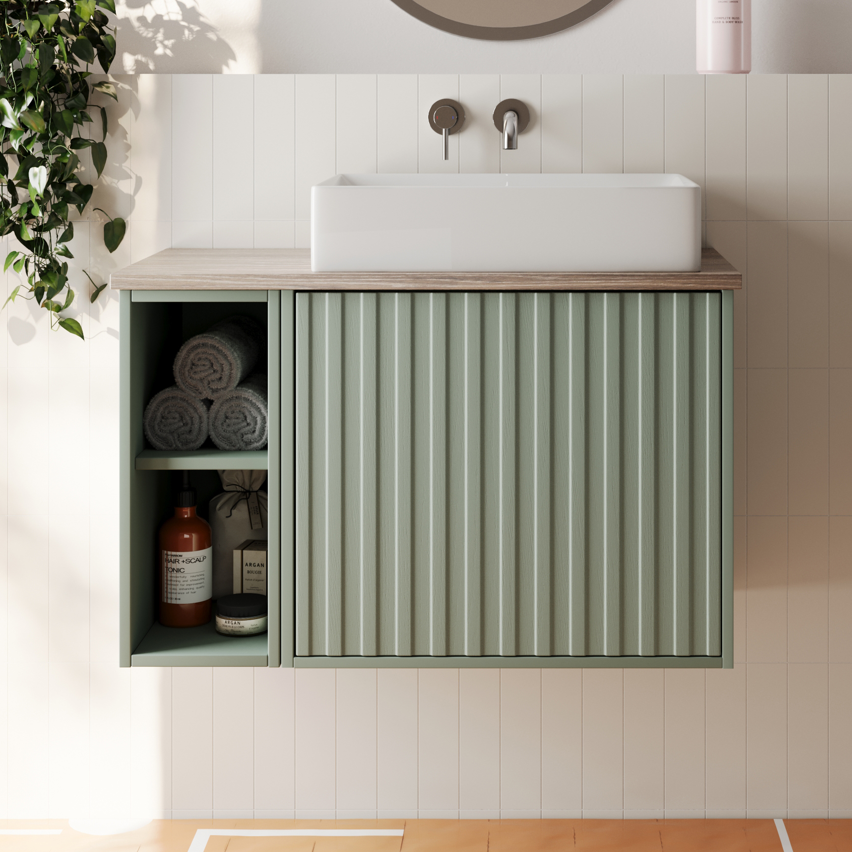 Billy 800mm Wall Hung Vanity Unit with Fluted Drawer Front & Countertop