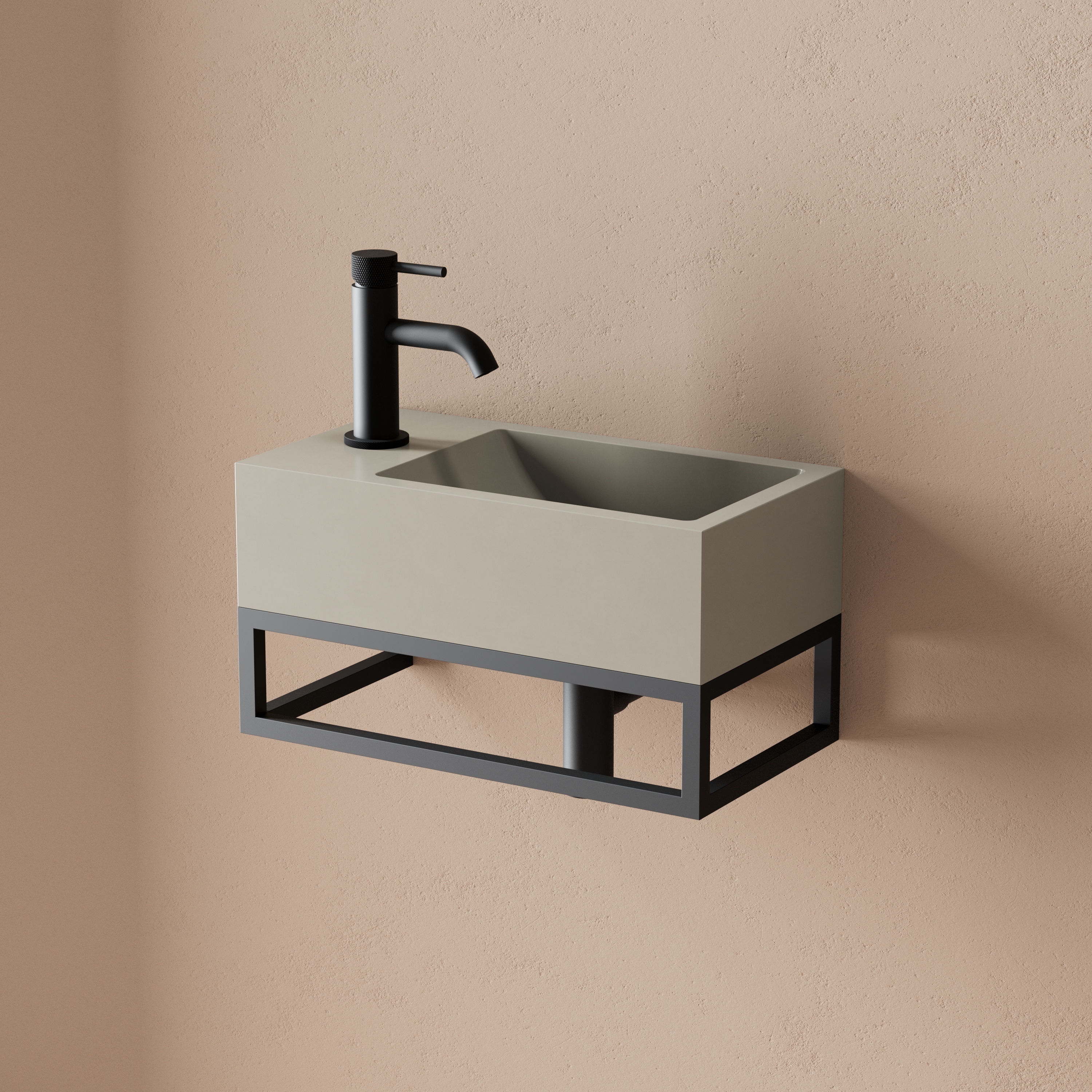 Harbour Concrete 400mm Cloakroom Wall Hung Warm Grey Basin & Frame