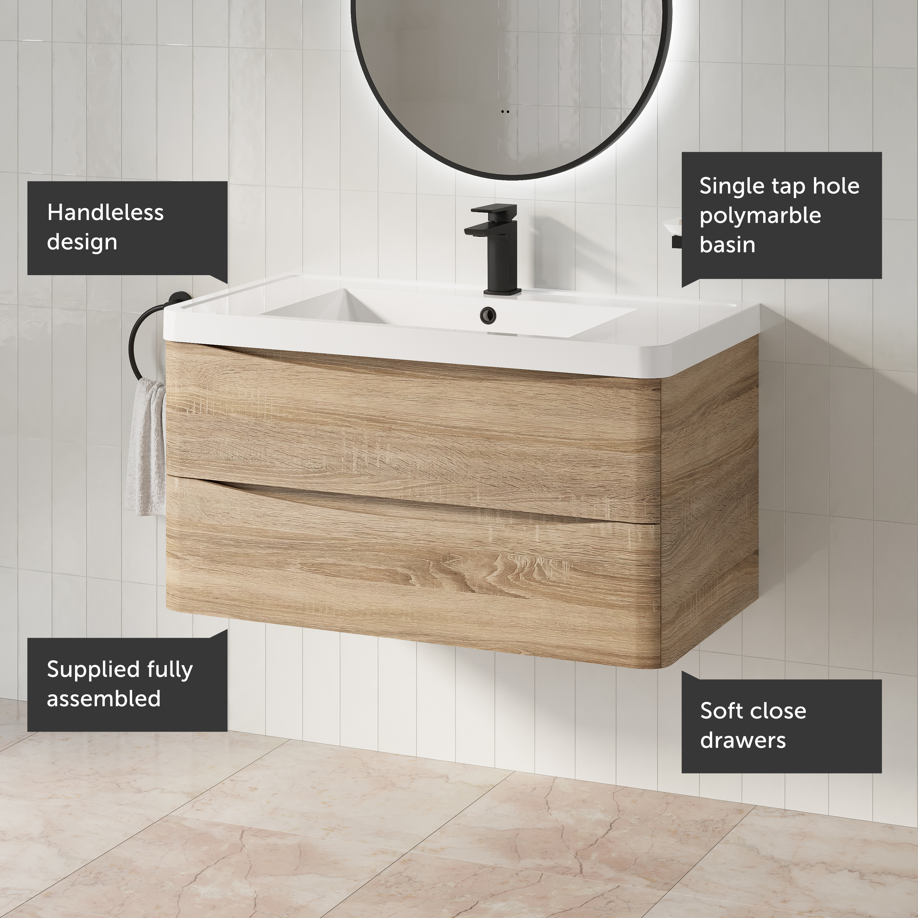 Harbour Origin 900mm Wall Mounted Vanity Unit & Basin