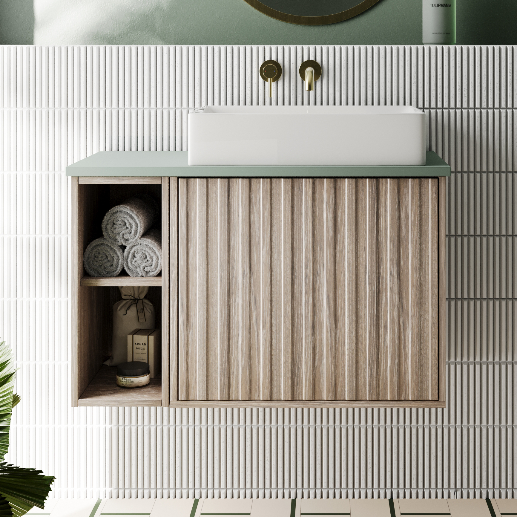 Billy 800mm Wall Hung Vanity Unit with Fluted Drawer Front & Countertop