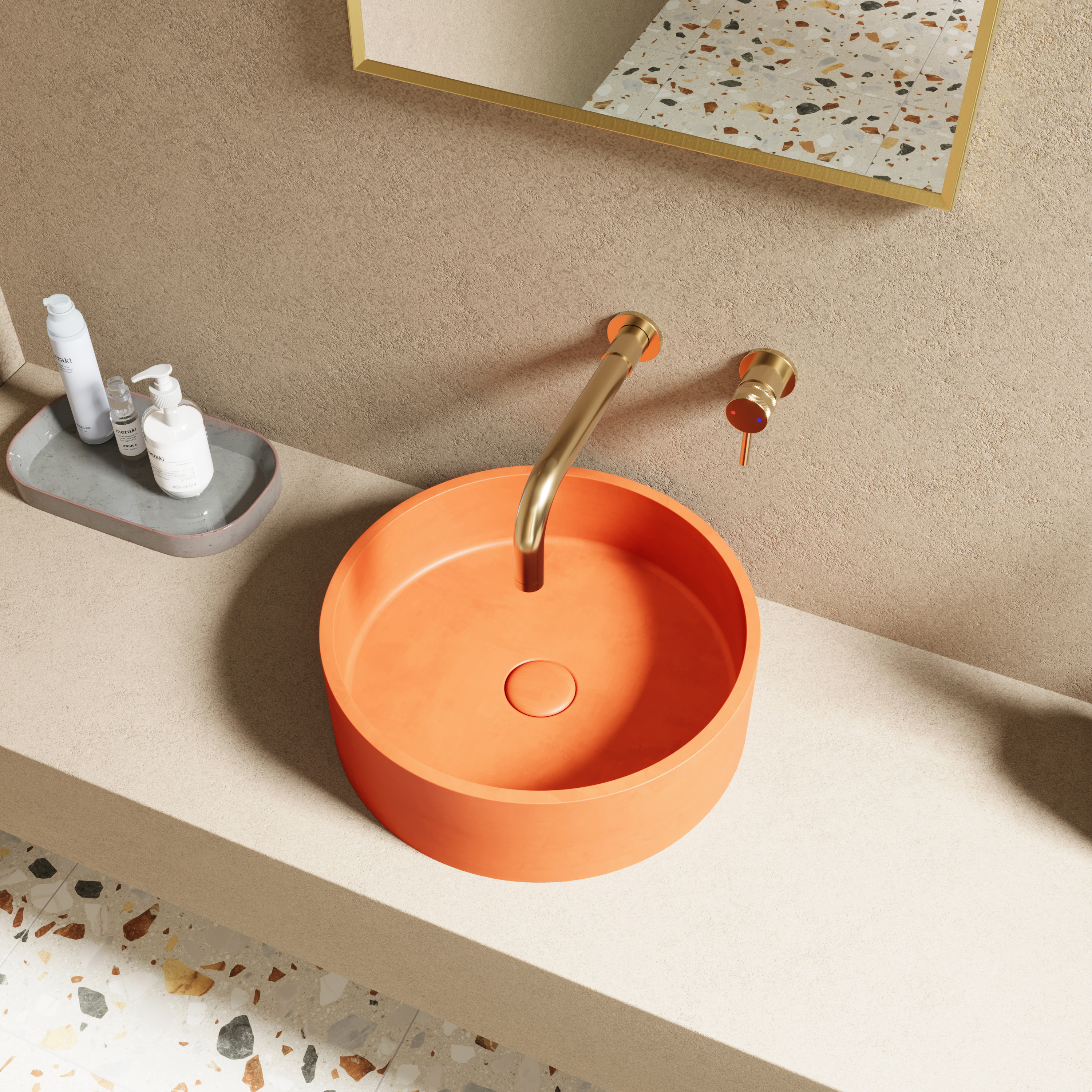 Harbour Concrete 390mm Round Countertop Basin - Burnt Orange