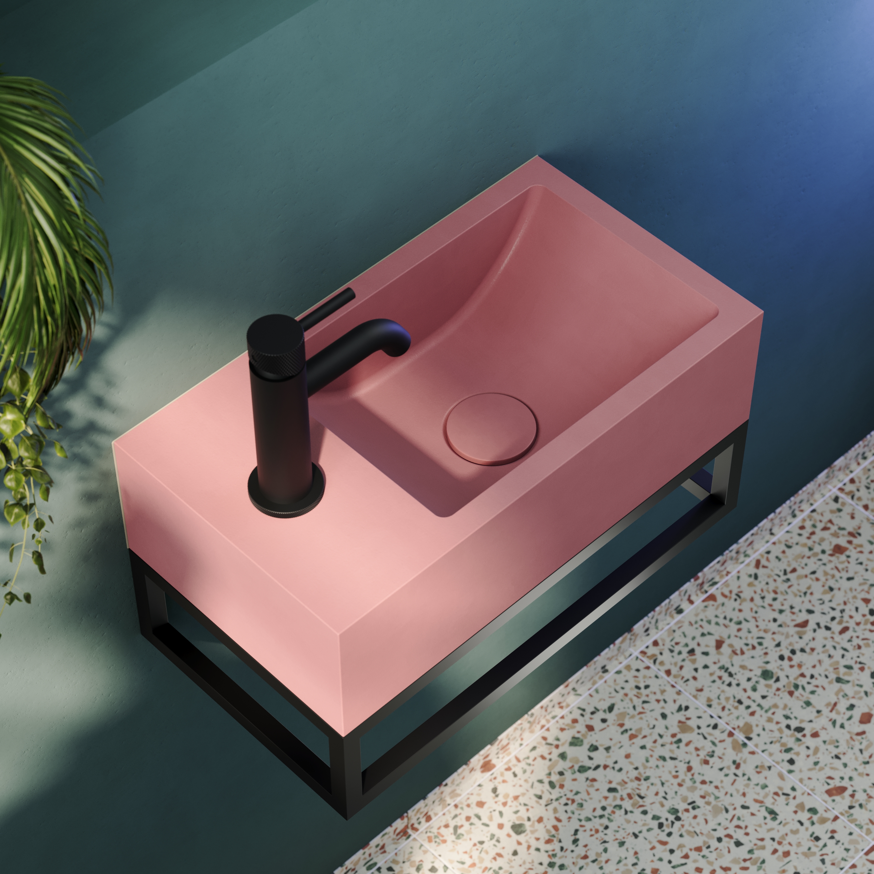 Harbour Concrete 400mm Cloakroom Wall Hung Pink Basin & Frame