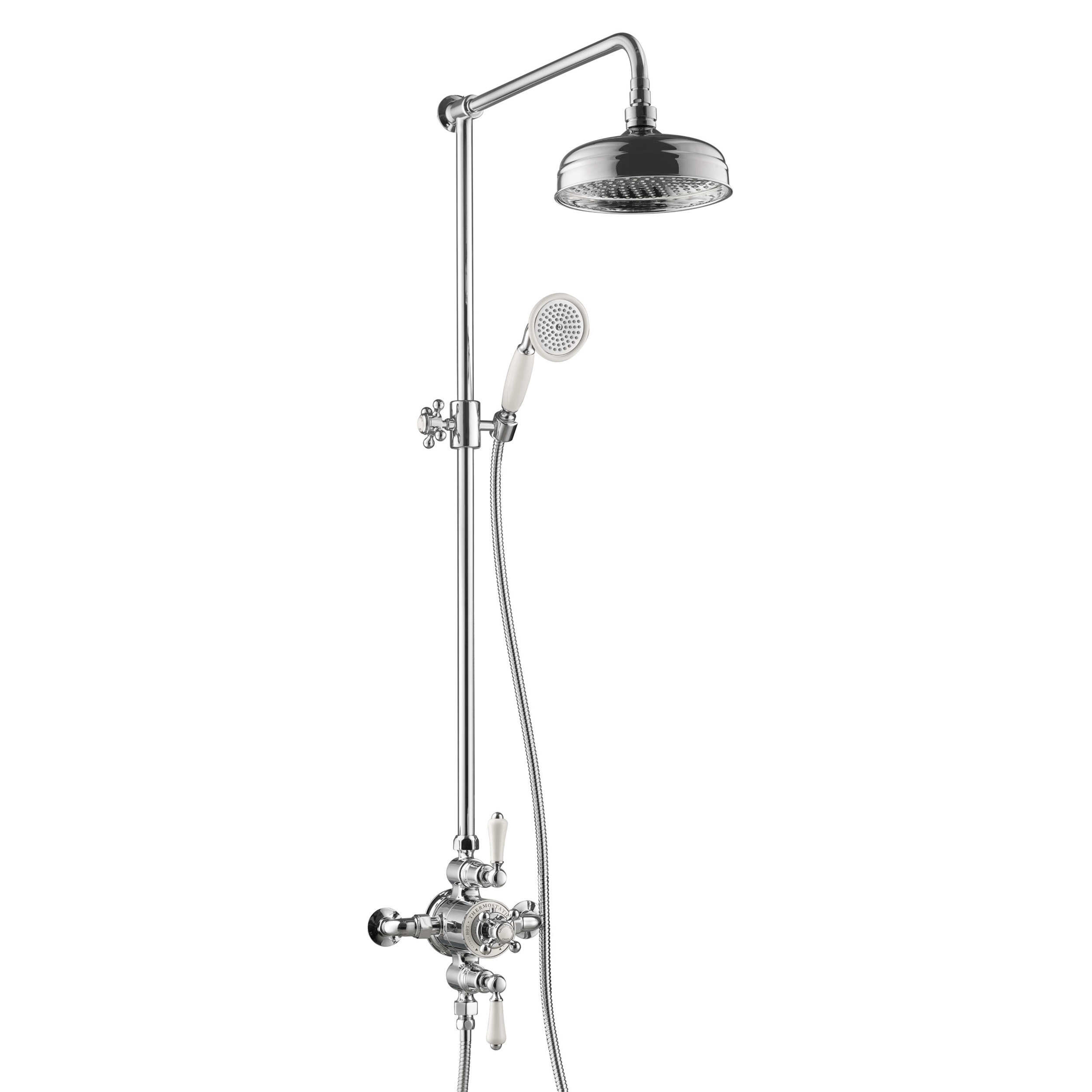 Butler & Rose Caledonia Cross Exposed Dual Outlet Rigid Riser Thermostatic Shower Set
