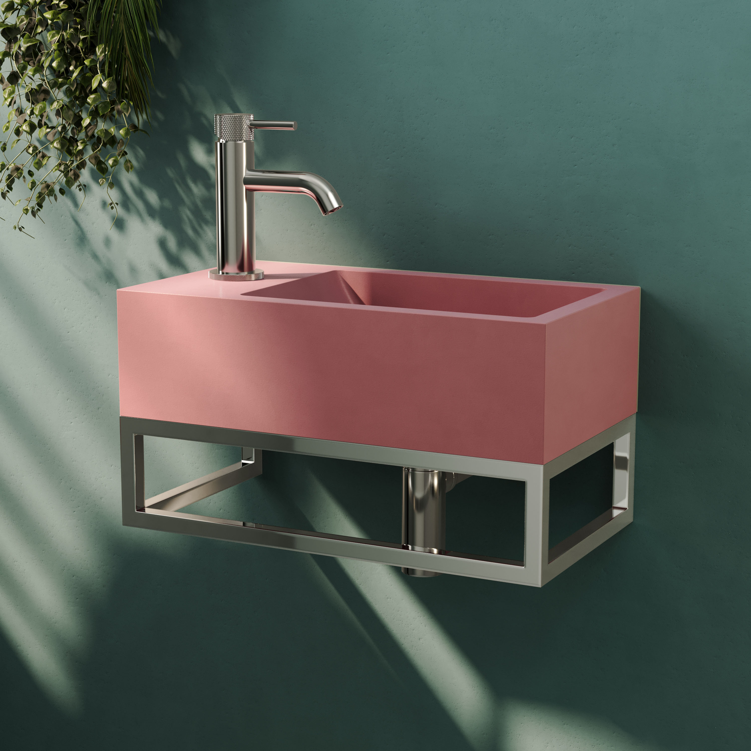 Harbour Concrete 400mm Cloakroom Wall Hung Pink Basin & Frame