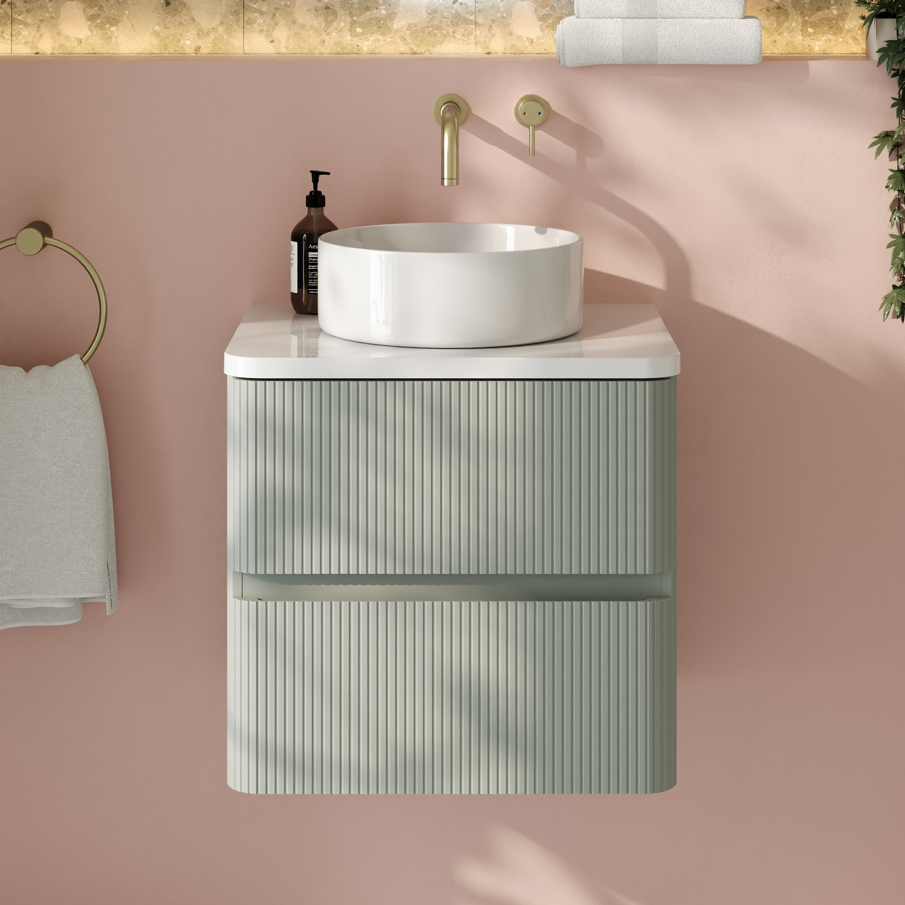 Drench Origin 500mm Fluted Wall Mounted Vanity Unit & Countertop
