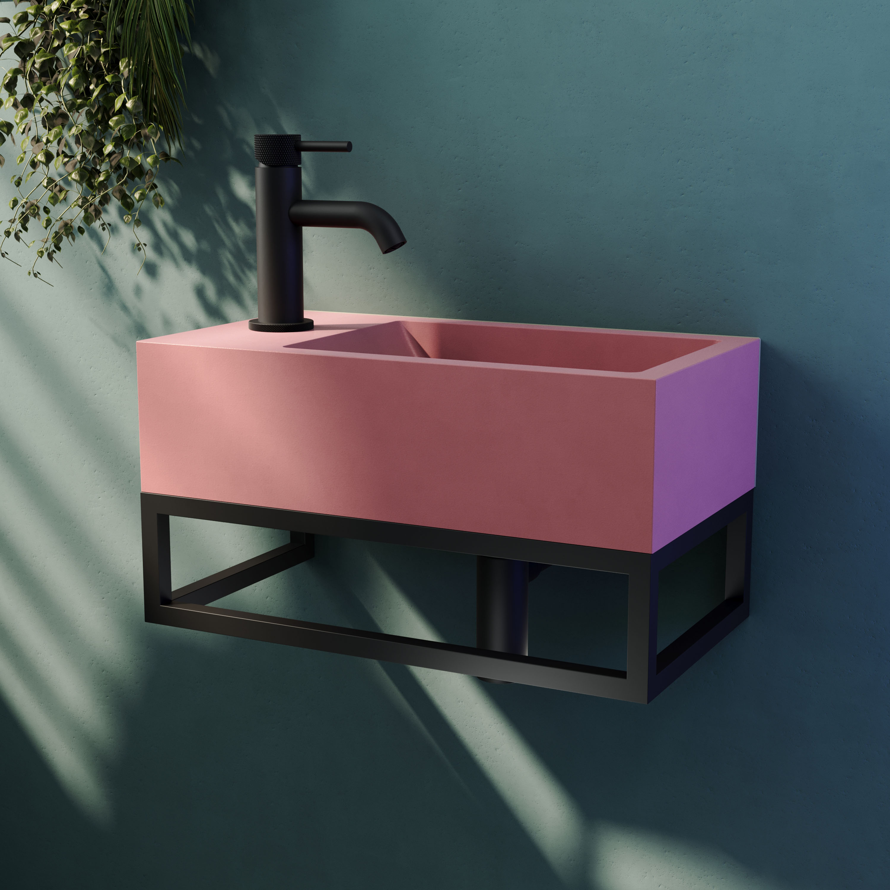 Harbour Concrete 400mm Cloakroom Wall Hung Pink Basin & Frame
