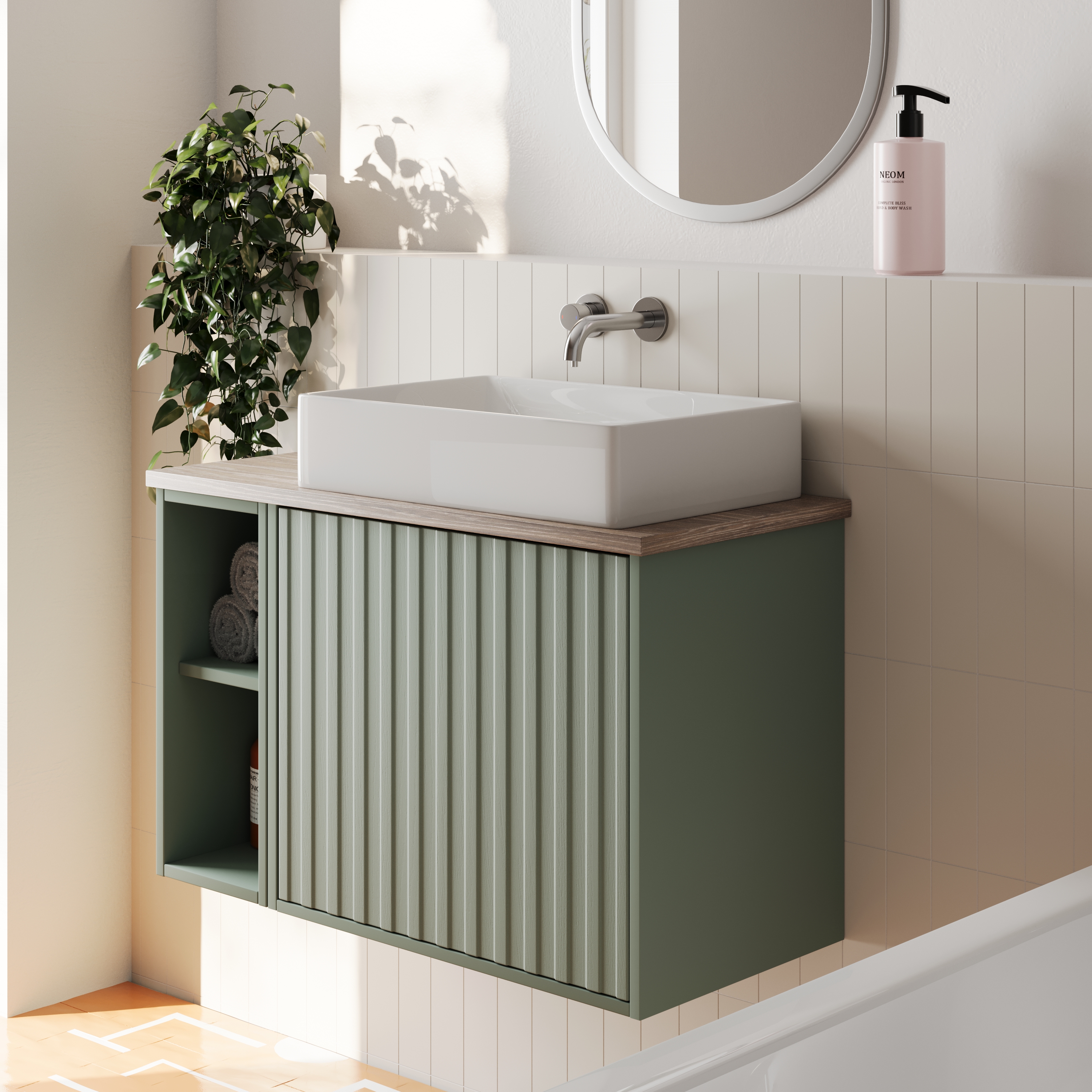 Billy 800mm Wall Hung Vanity Unit with Fluted Drawer Front & Countertop