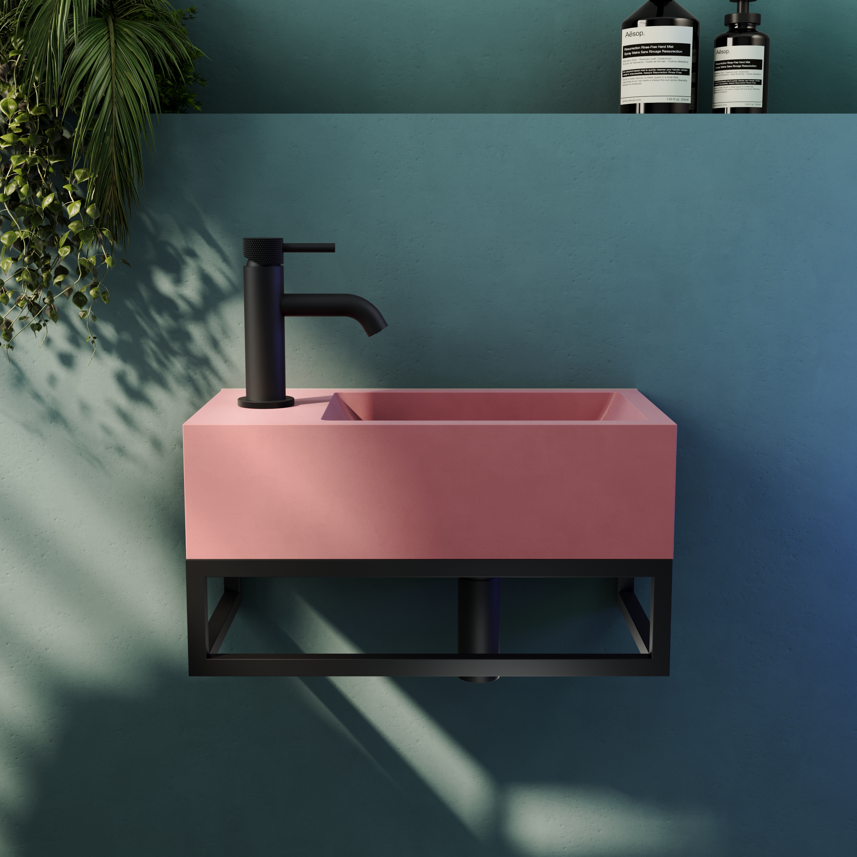 Harbour Concrete 400mm Cloakroom Wall Hung Pink Basin & Frame